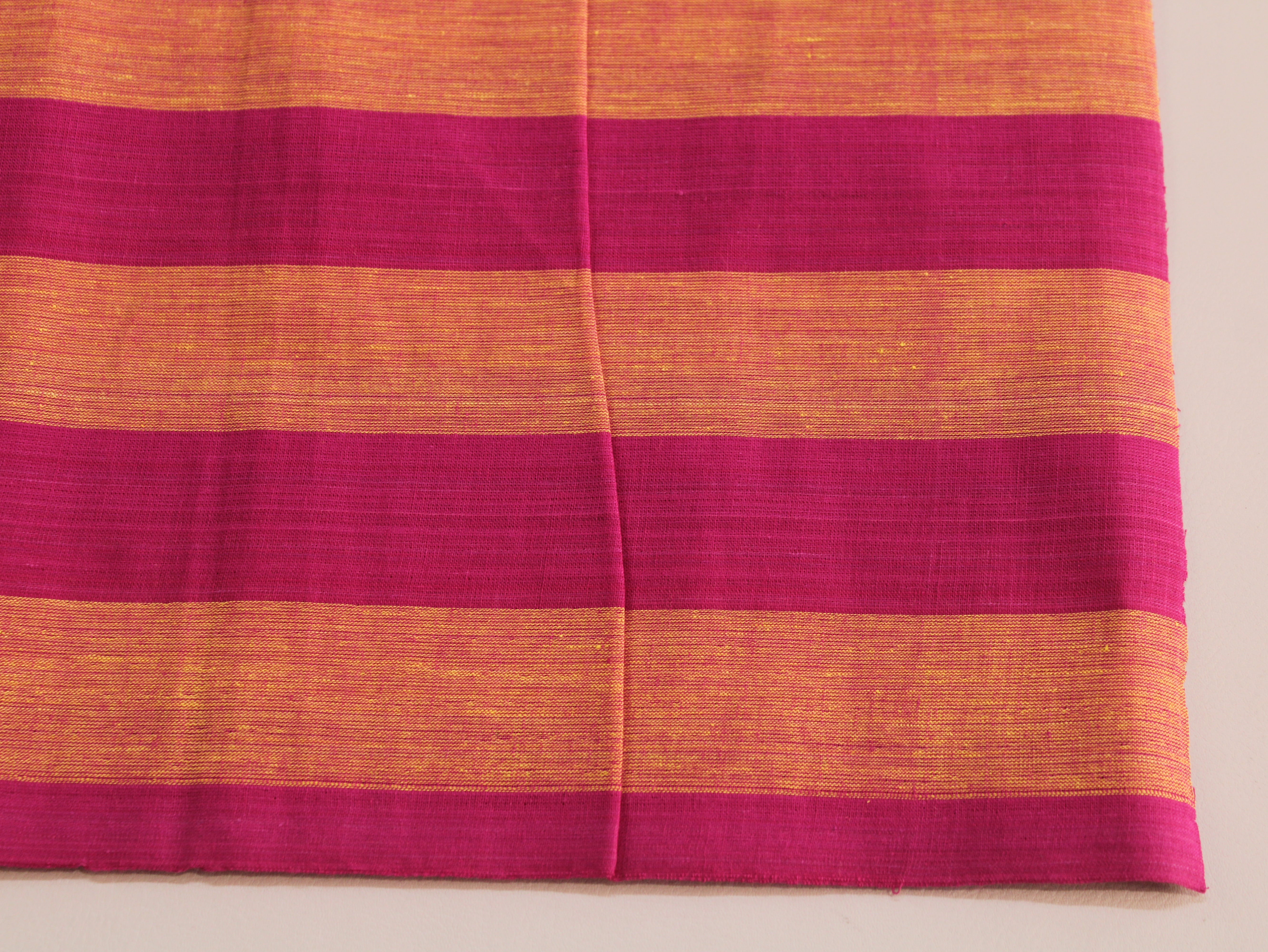 Pure Cotton Handloom Multicolour Stripe Fabric | Fuchsia Marigold | 44 Inch | Non-Washed