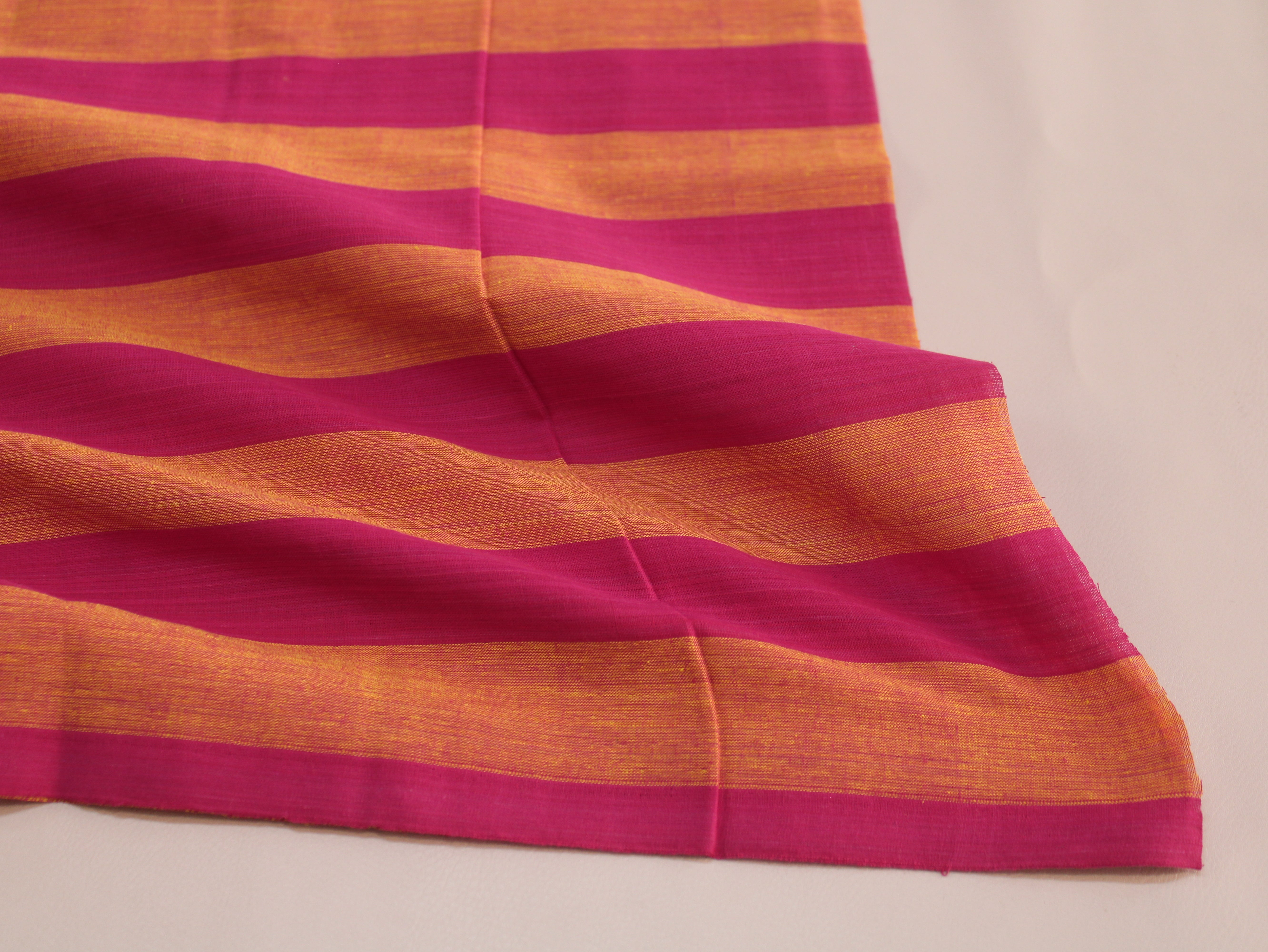 Pure Cotton Handloom Multicolour Stripe Fabric | Fuchsia Marigold | 44 Inch | Non-Washed
