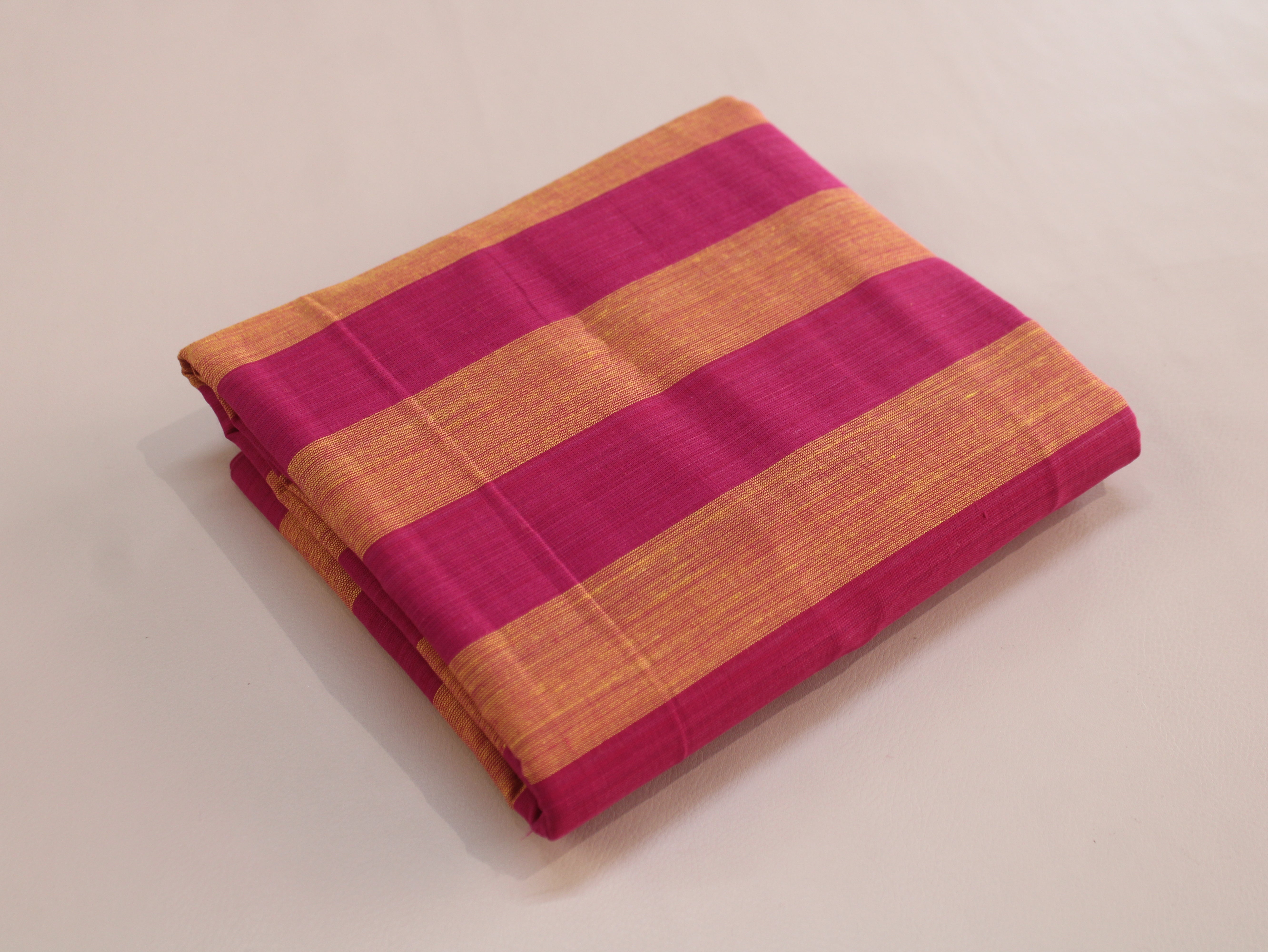Pure Cotton Handloom Multicolour Stripe Fabric | Fuchsia Marigold | 44 Inch | Non-Washed