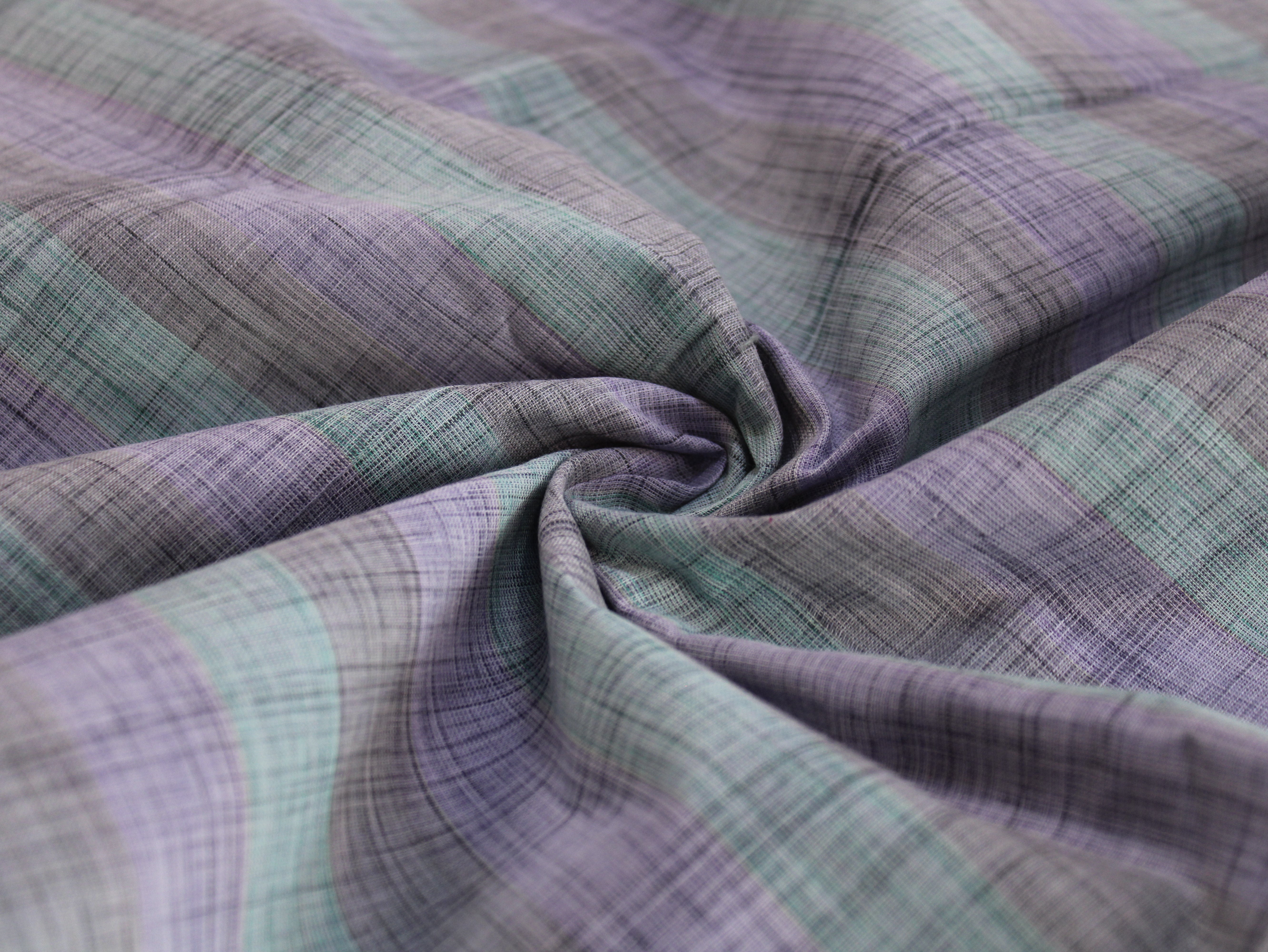 Pure Cotton Handloom Multicolour Stripe Fabric | Lilac Mint | 44 Inch | Non-Washed | 80 GSM