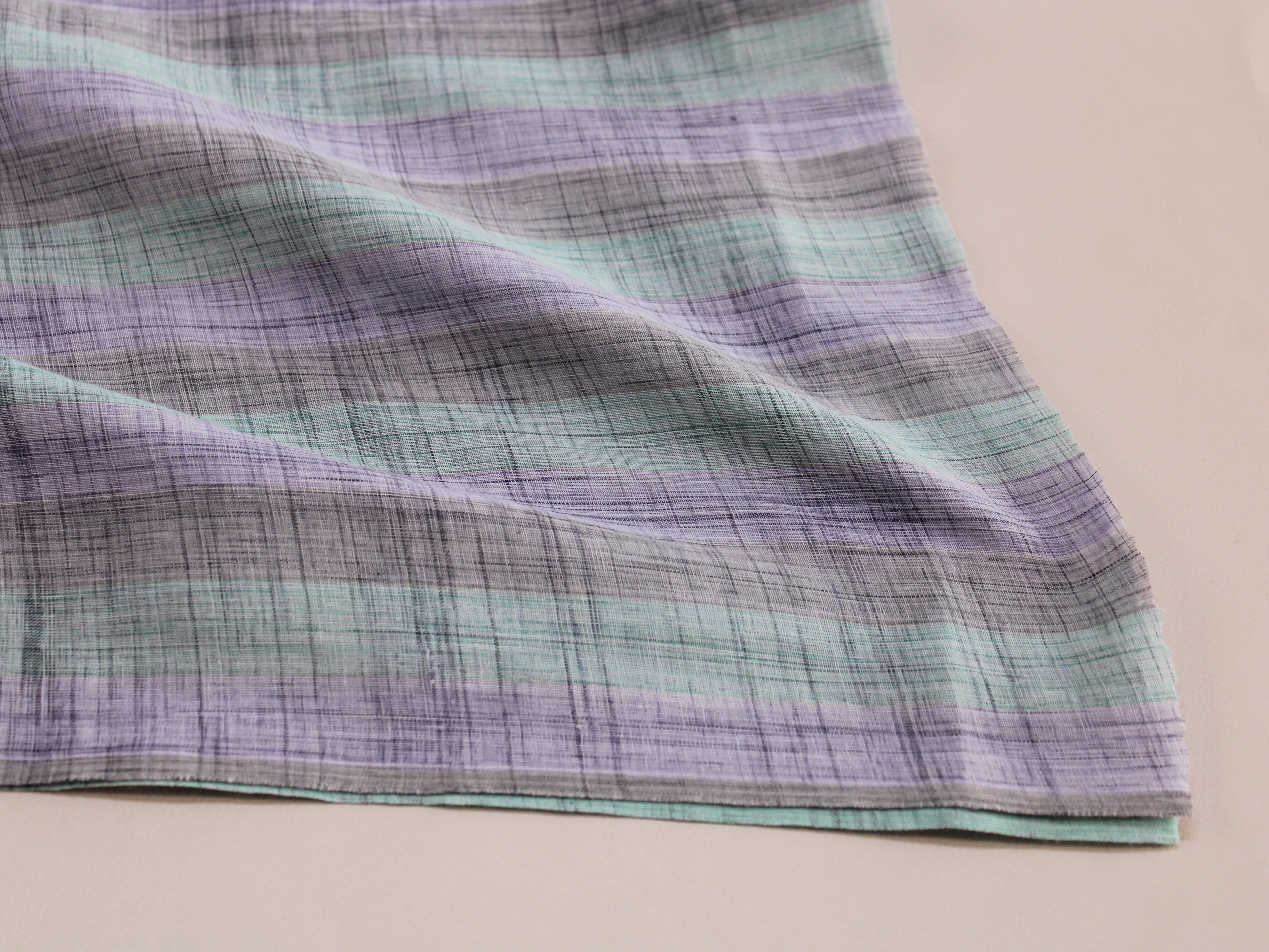 Pure Cotton Handloom Multicolour Stripe Fabric | Lilac Mint | 44 Inch | Non-Washed | 80 GSM