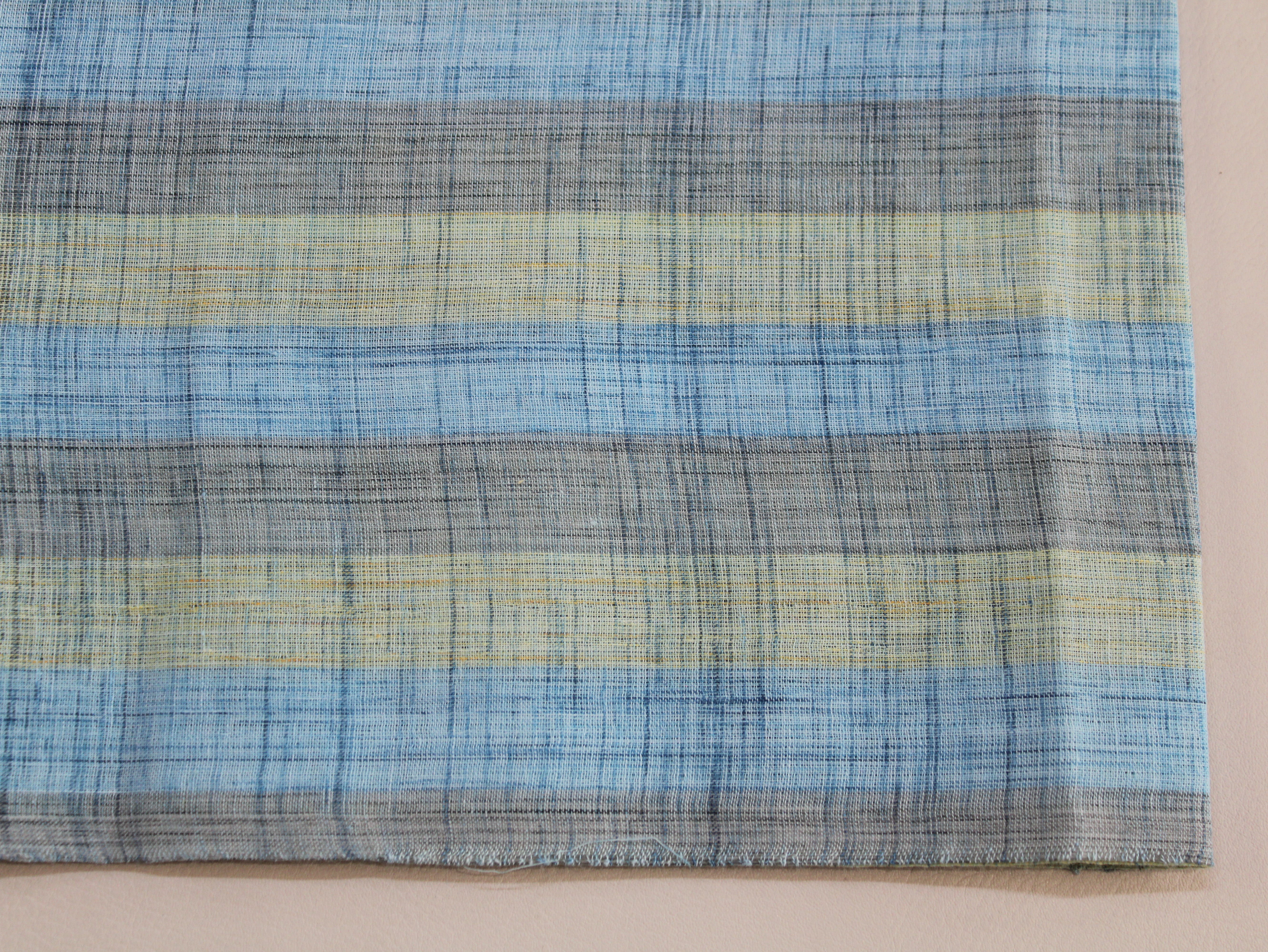 Pure Cotton Handloom Multicolour Stripe Fabric | Lemon Sky | 44 Inch | Non-Washed | 80 GSM