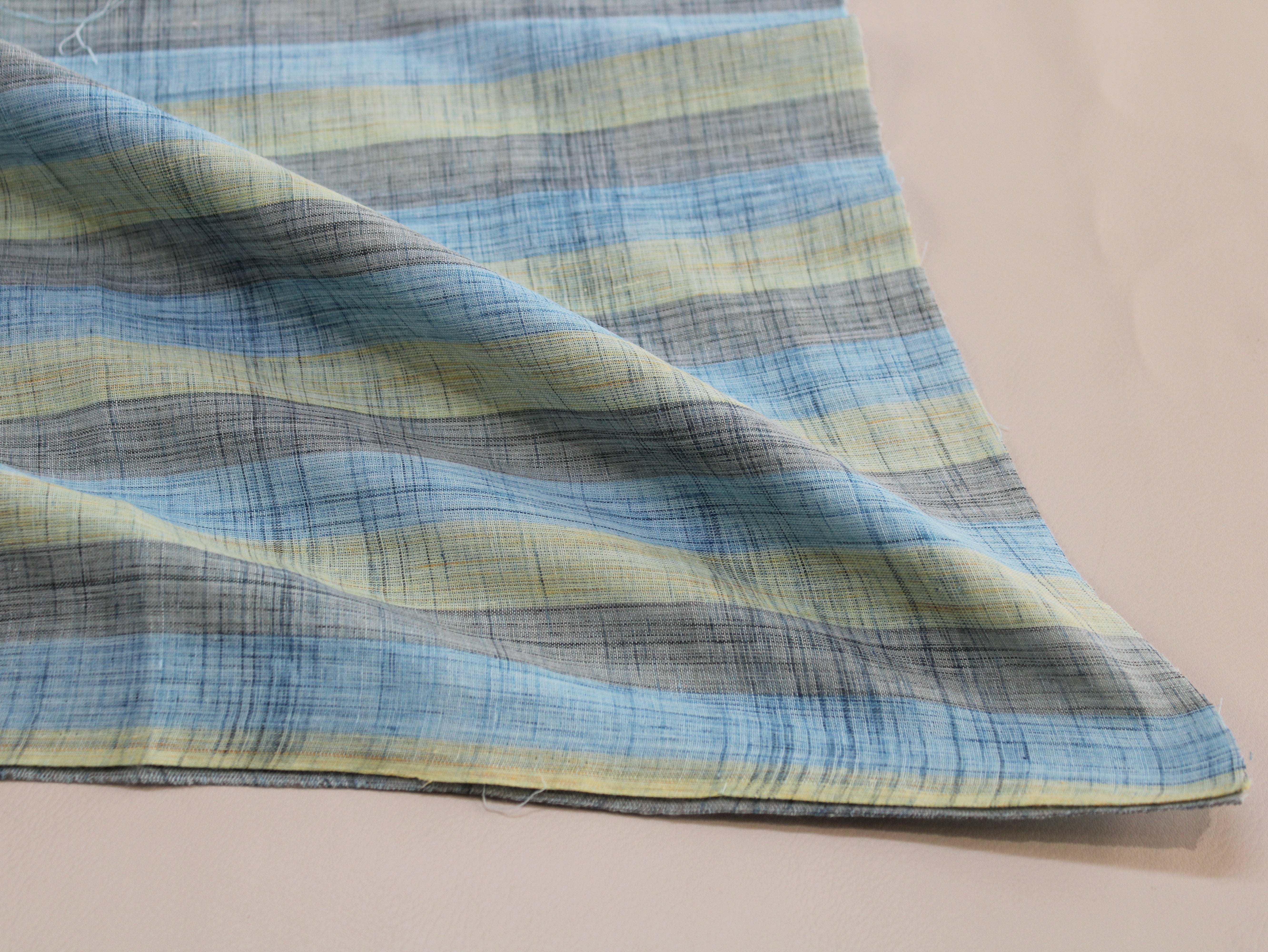 Pure Cotton Handloom Multicolour Stripe Fabric | Lemon Sky | 44 Inch | Non-Washed | 80 GSM