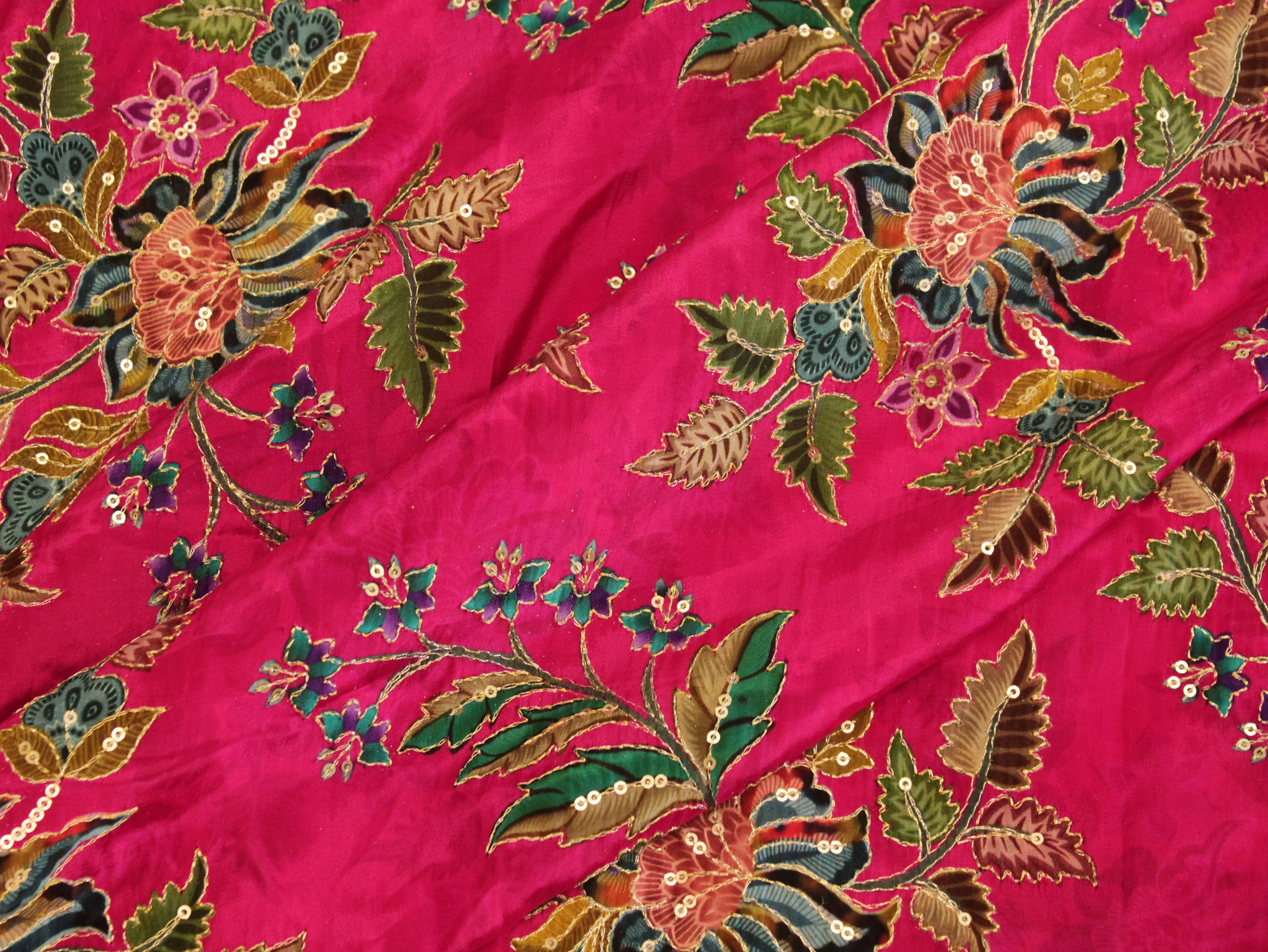 POSH : Digital Print with position work Natural Crepe Fabric - Pink - M'Foks