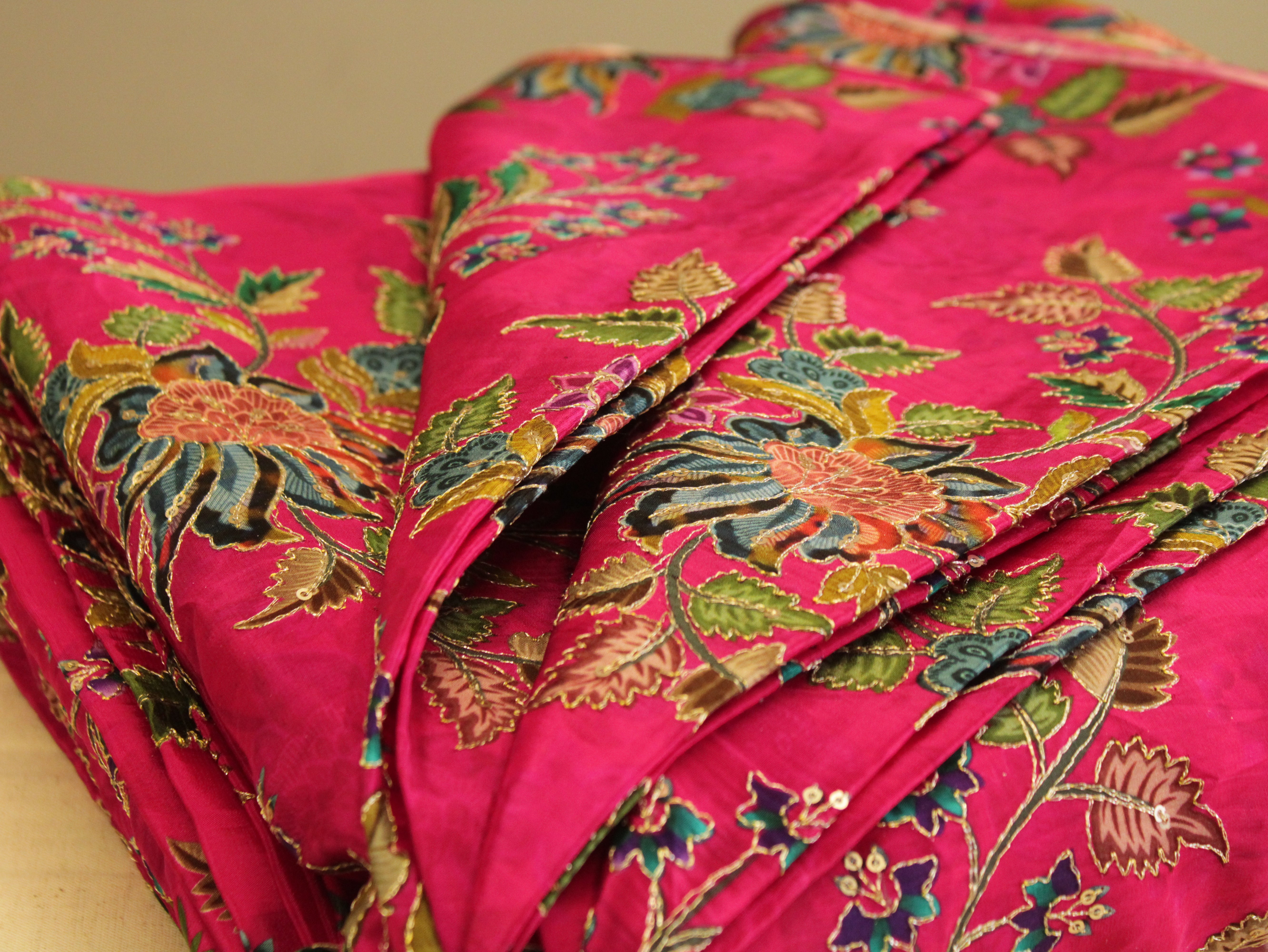 POSH : Digital Print with position work Natural Crepe Fabric - Pink