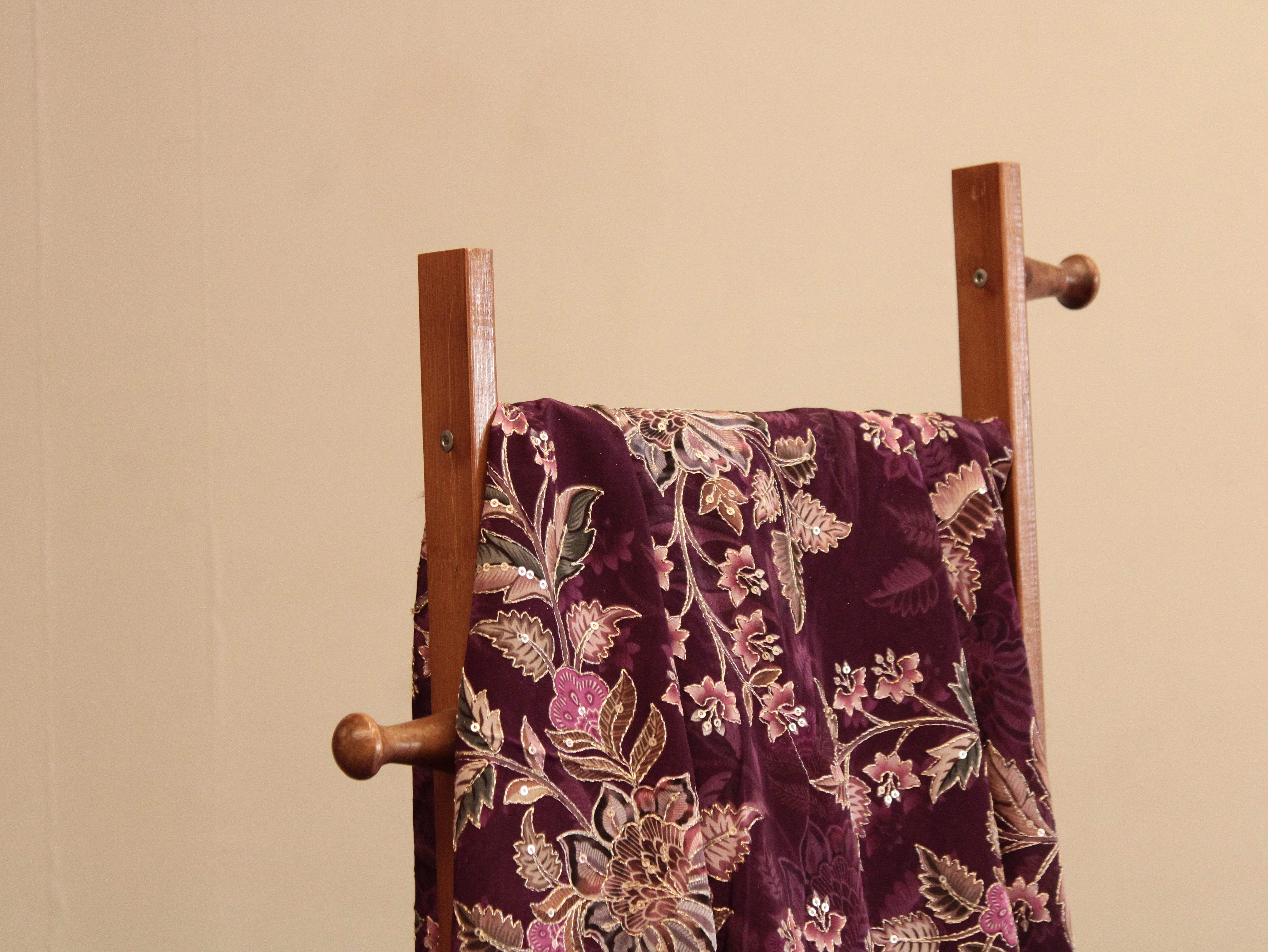 POSH : Digital Print with position work Natural Crepe Fabric - Wine - M'Foks