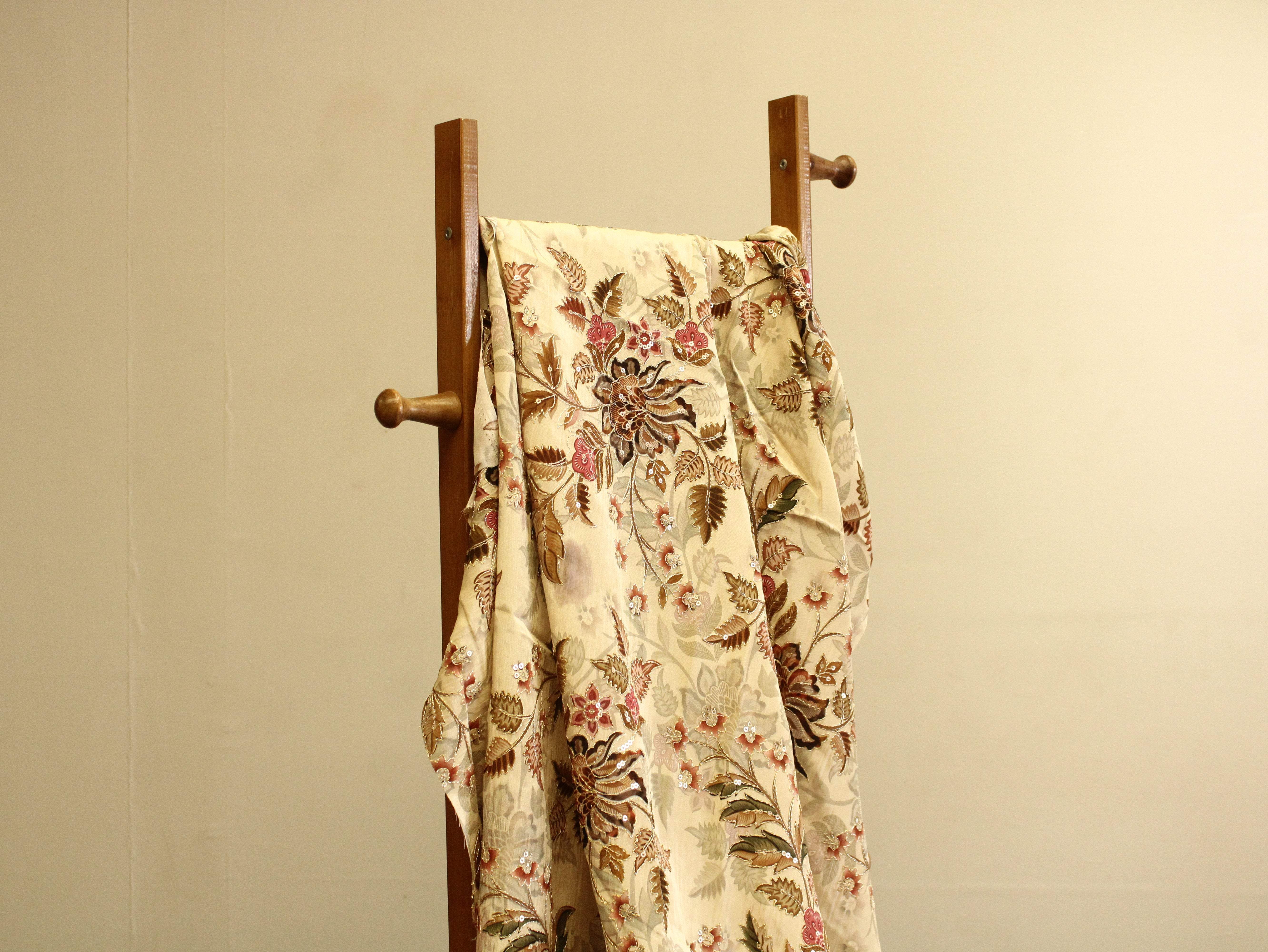 POSH : Digital Print with position work Natural Crepe Fabric - Beige - M'Foks