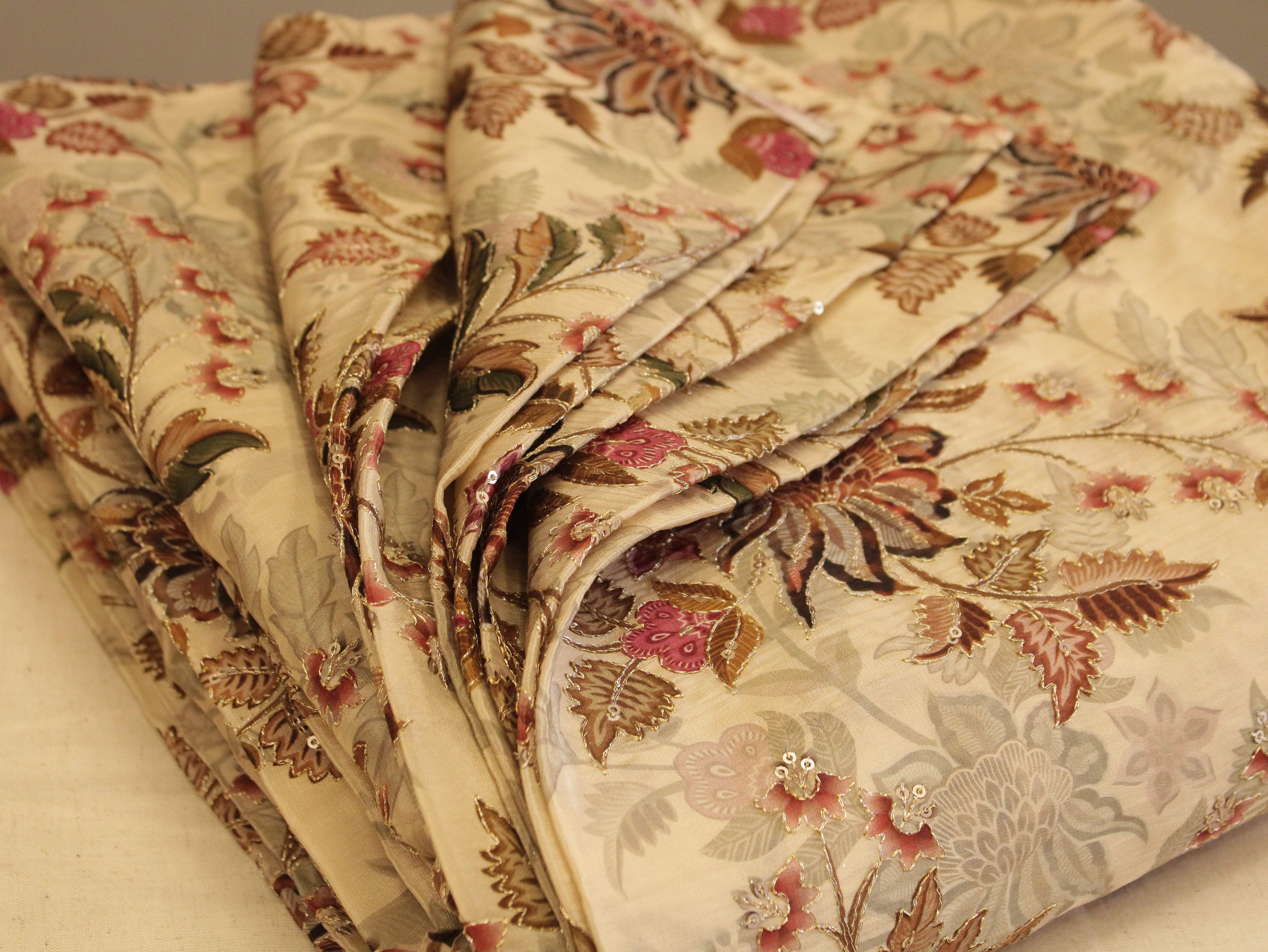 POSH : Digital Print with position work Natural Crepe Fabric - Beige - M'Foks
