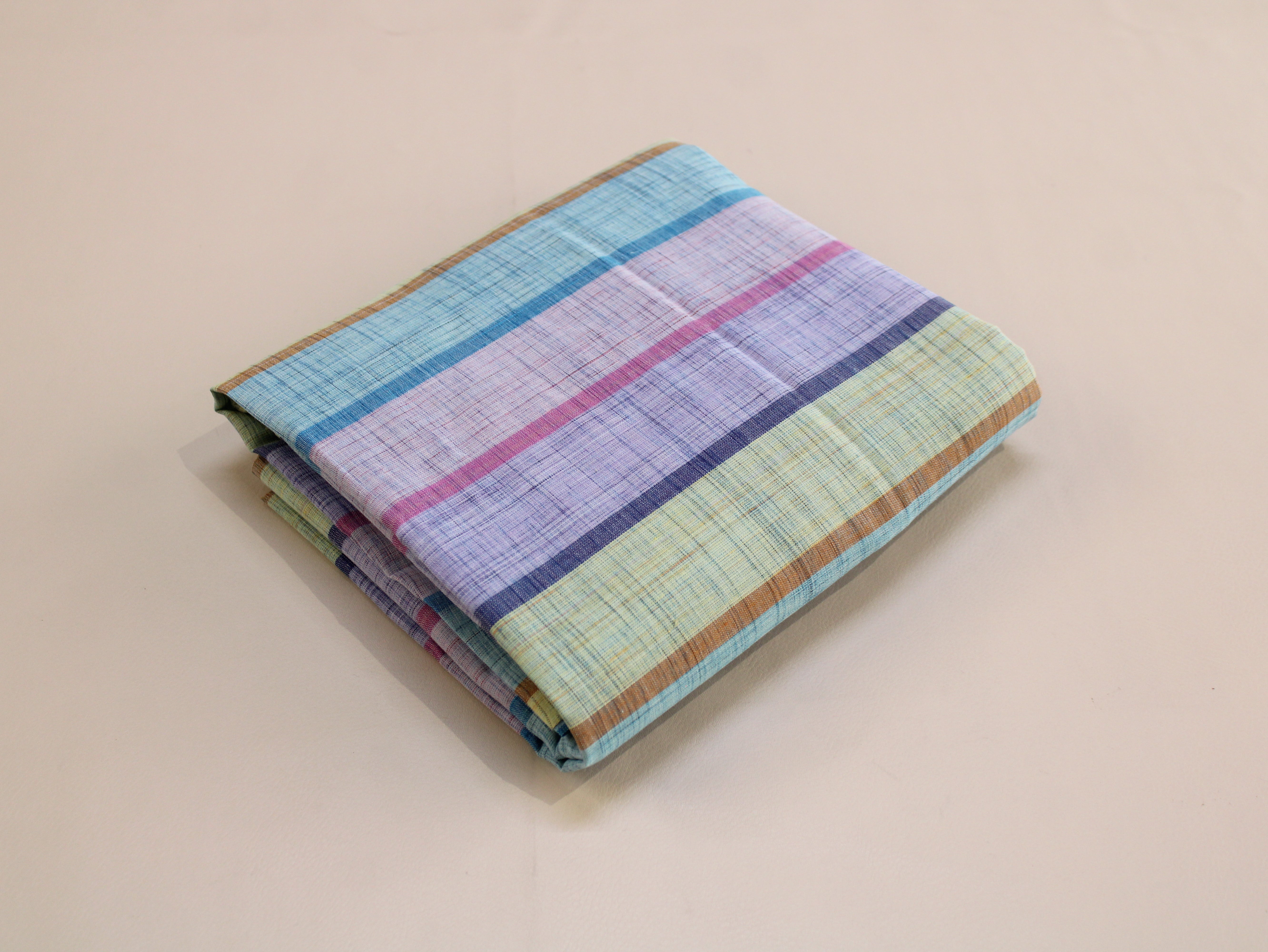 Pure Cotton Handloom Multicolour Stripe Fabric | Blue Purple Green Pink | 44 Inch | Non-Washed | 100 GSM
