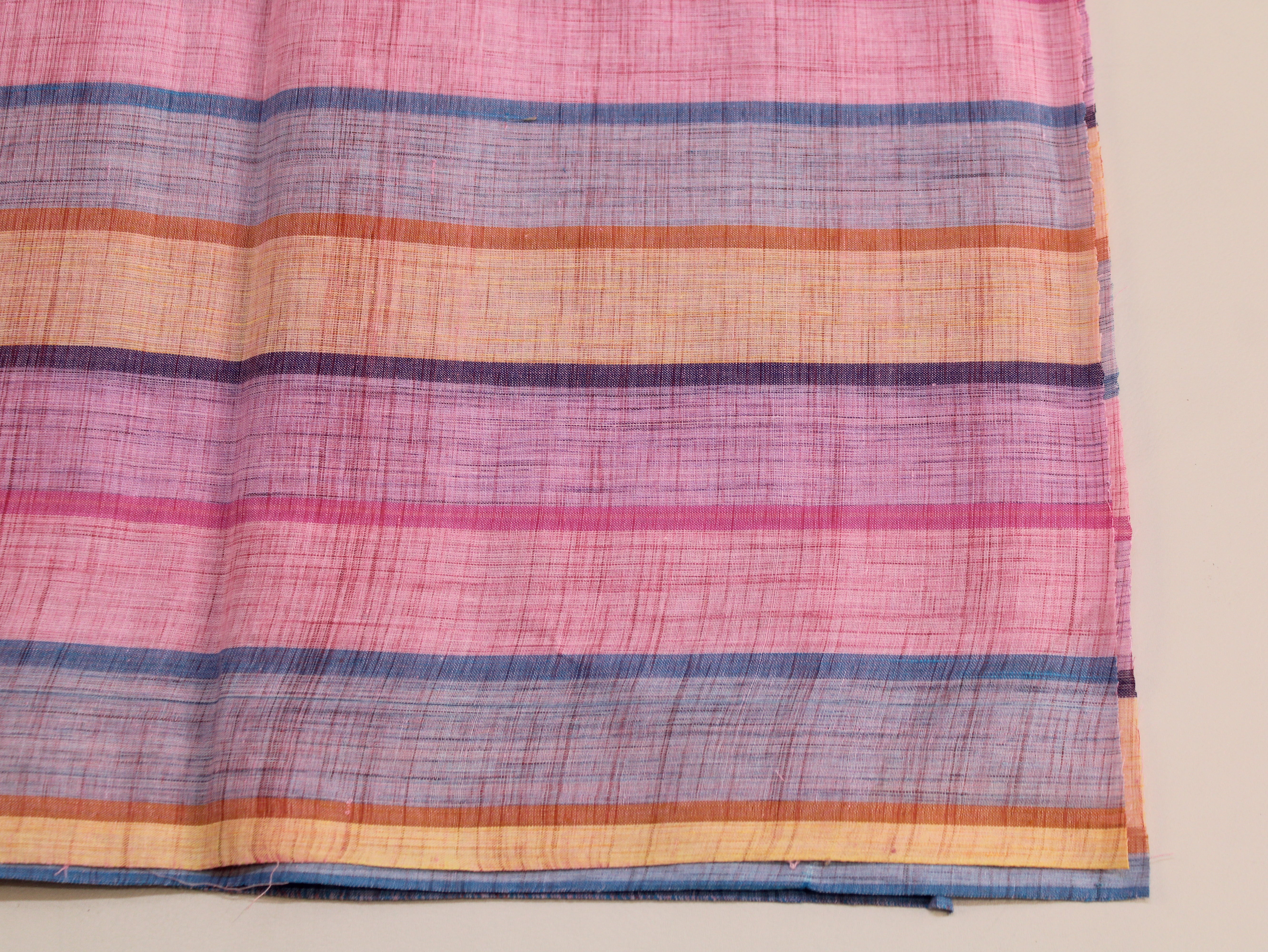 Pure Cotton Handloom Multicolour Stripe Fabric | Pink Purple Blue Orange | 44 Inch | Non-Washed | 100 GSM