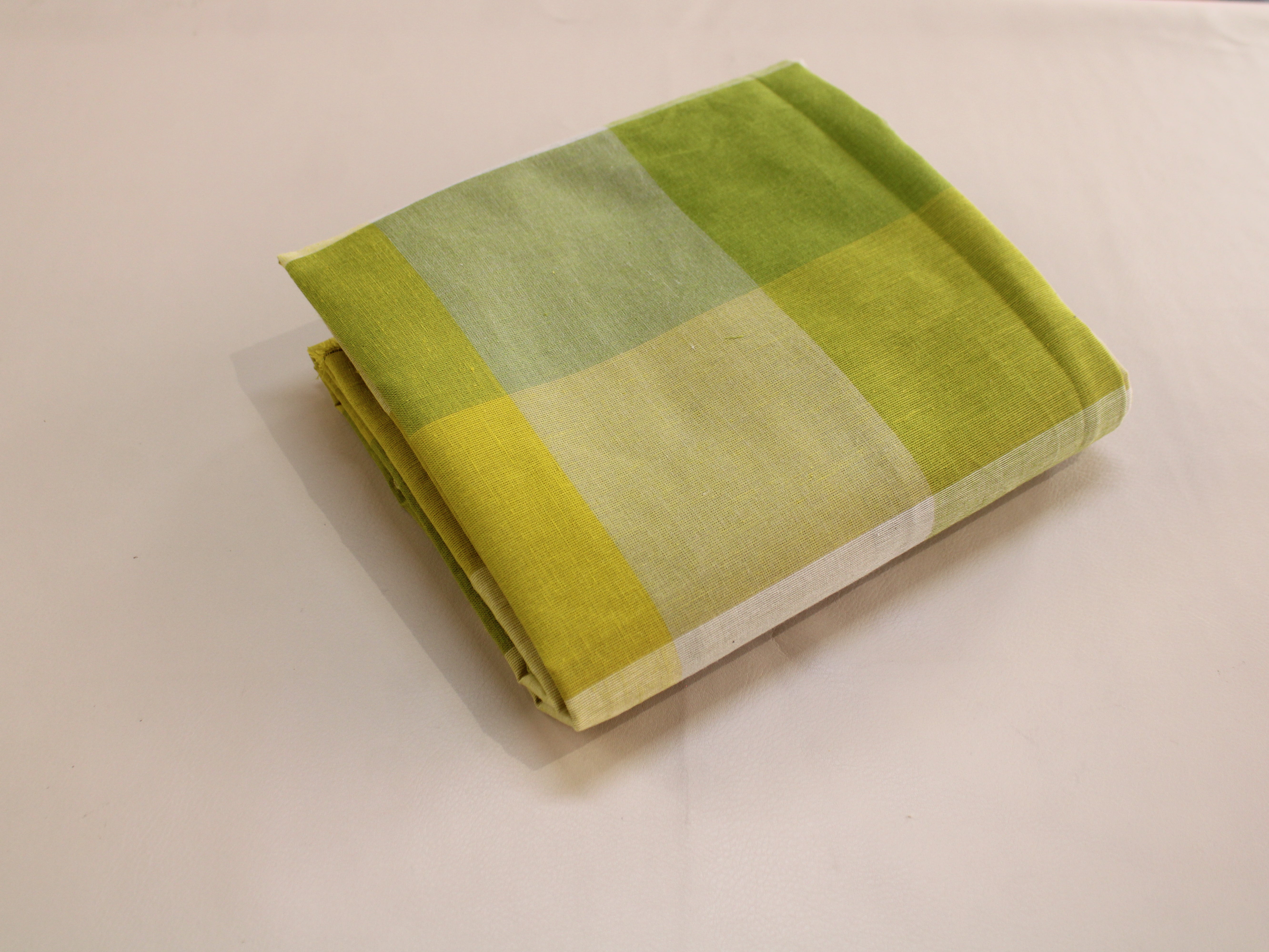 Handloom Madras Kattam Check Fabric | Green Yellow White | 60 Inch | Non-Washed | 100 GSM | 4x4 Inch Checks