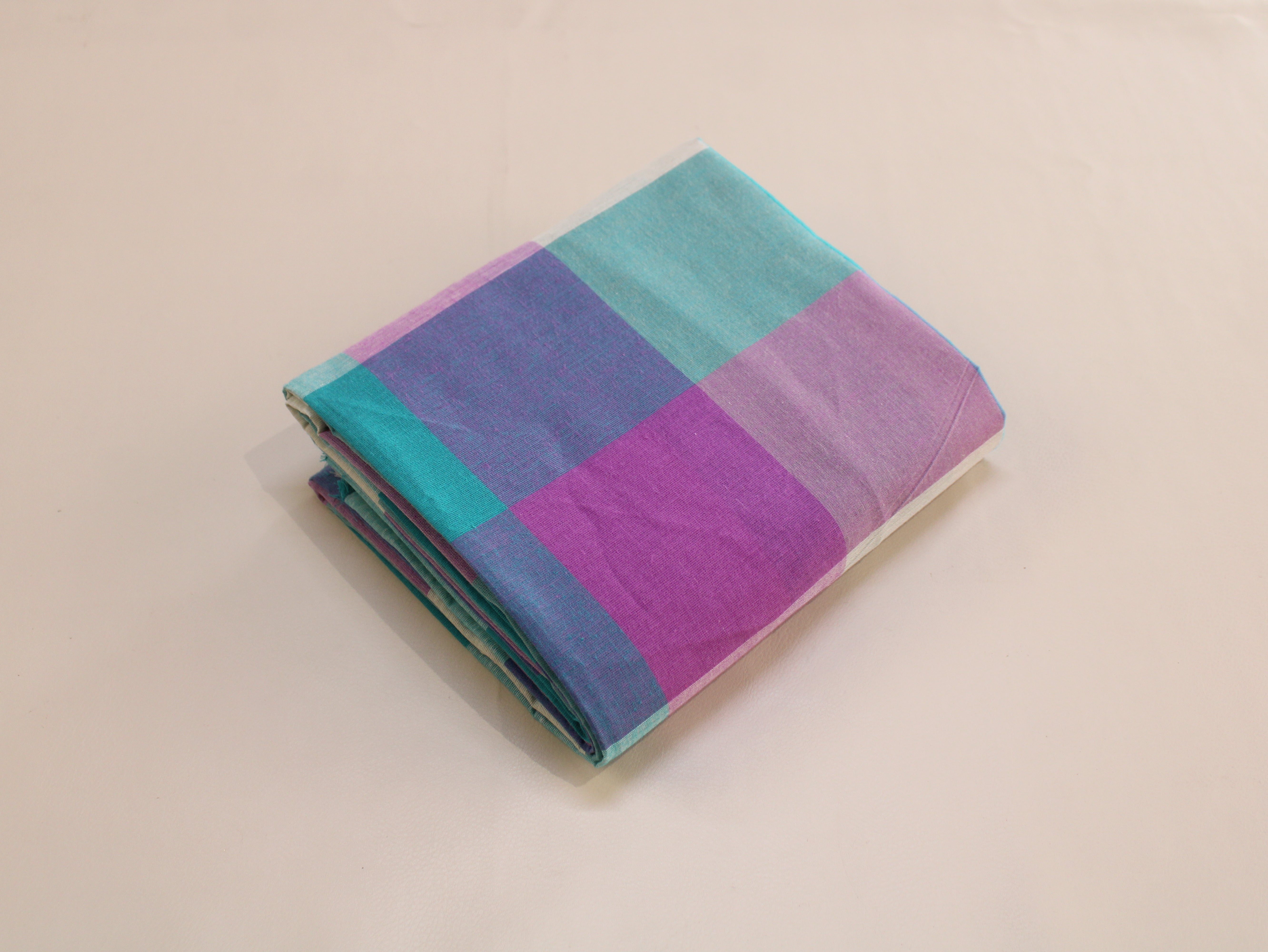 Handloom Madras Kattam Check Fabric | Aqua Blue Purple White | 60 Inch | Non-Washed | 100 GSM | 4x4 Inch Checks