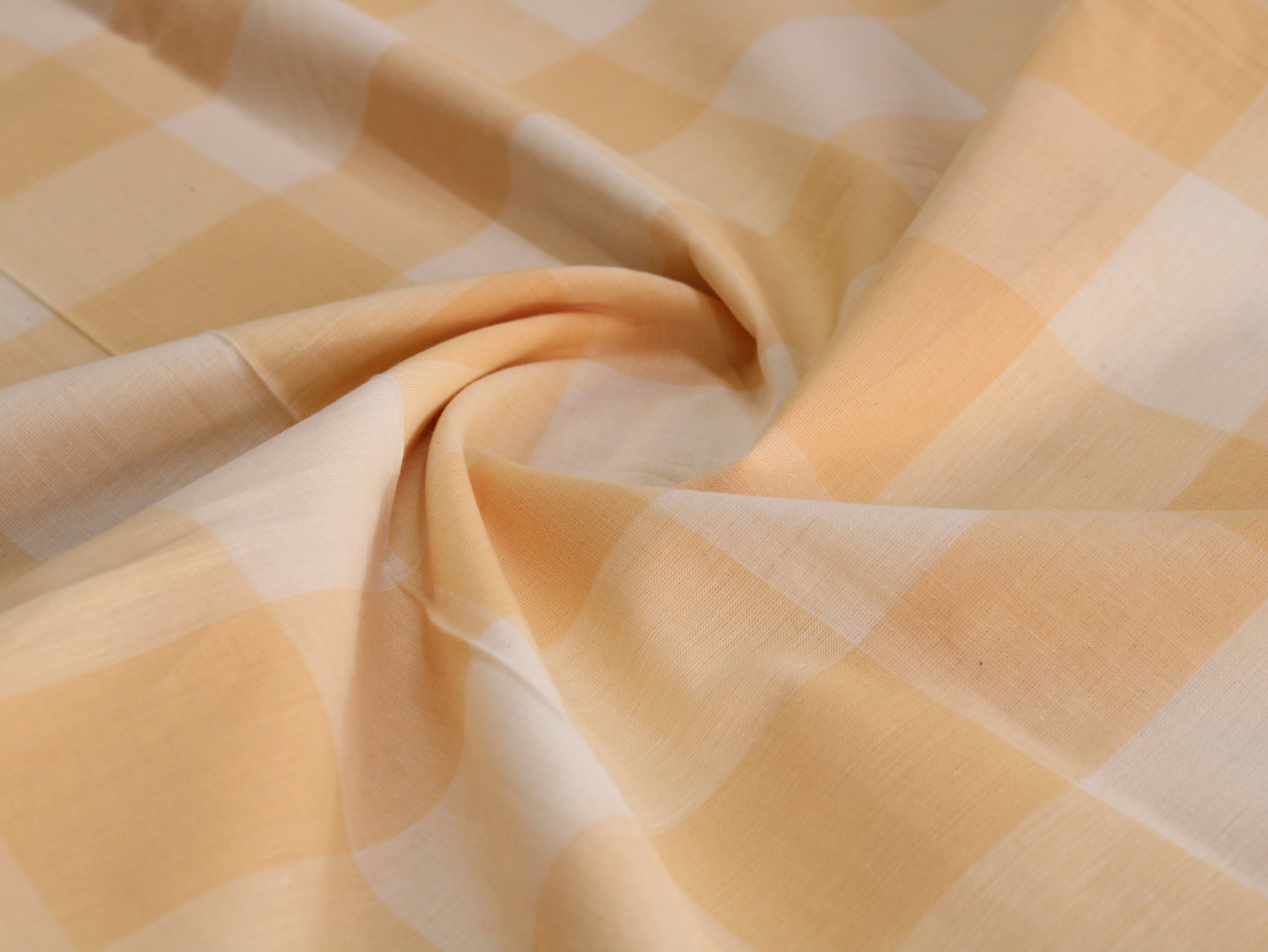 Cotton Yarn-Dyed Handloom Gingham Check Fabric | Yellow White | 44 Inch | Washed | 80 GSM
