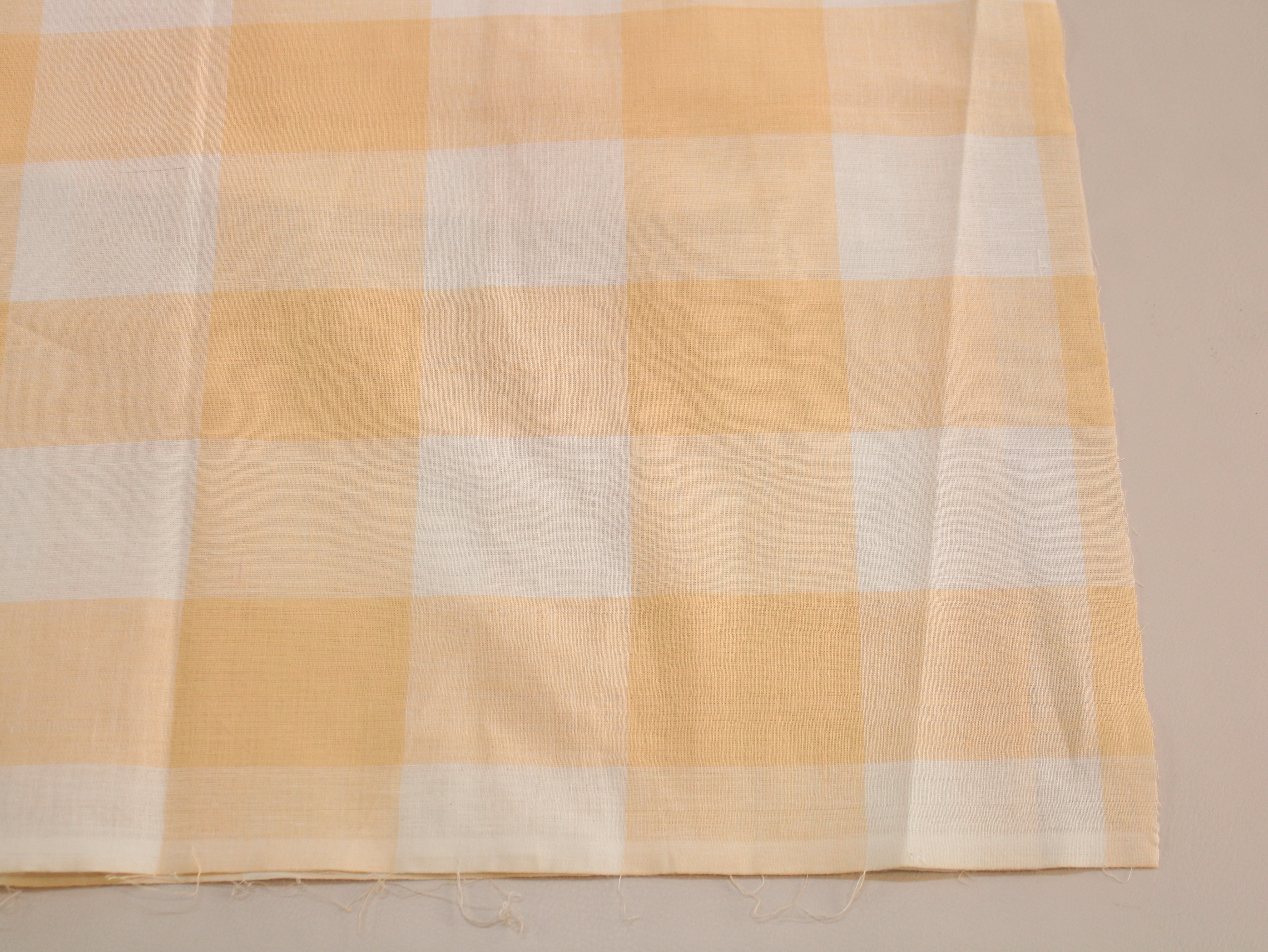 Cotton Yarn-Dyed Handloom Gingham Check Fabric | Yellow White | 44 Inch | Washed | 80 GSM