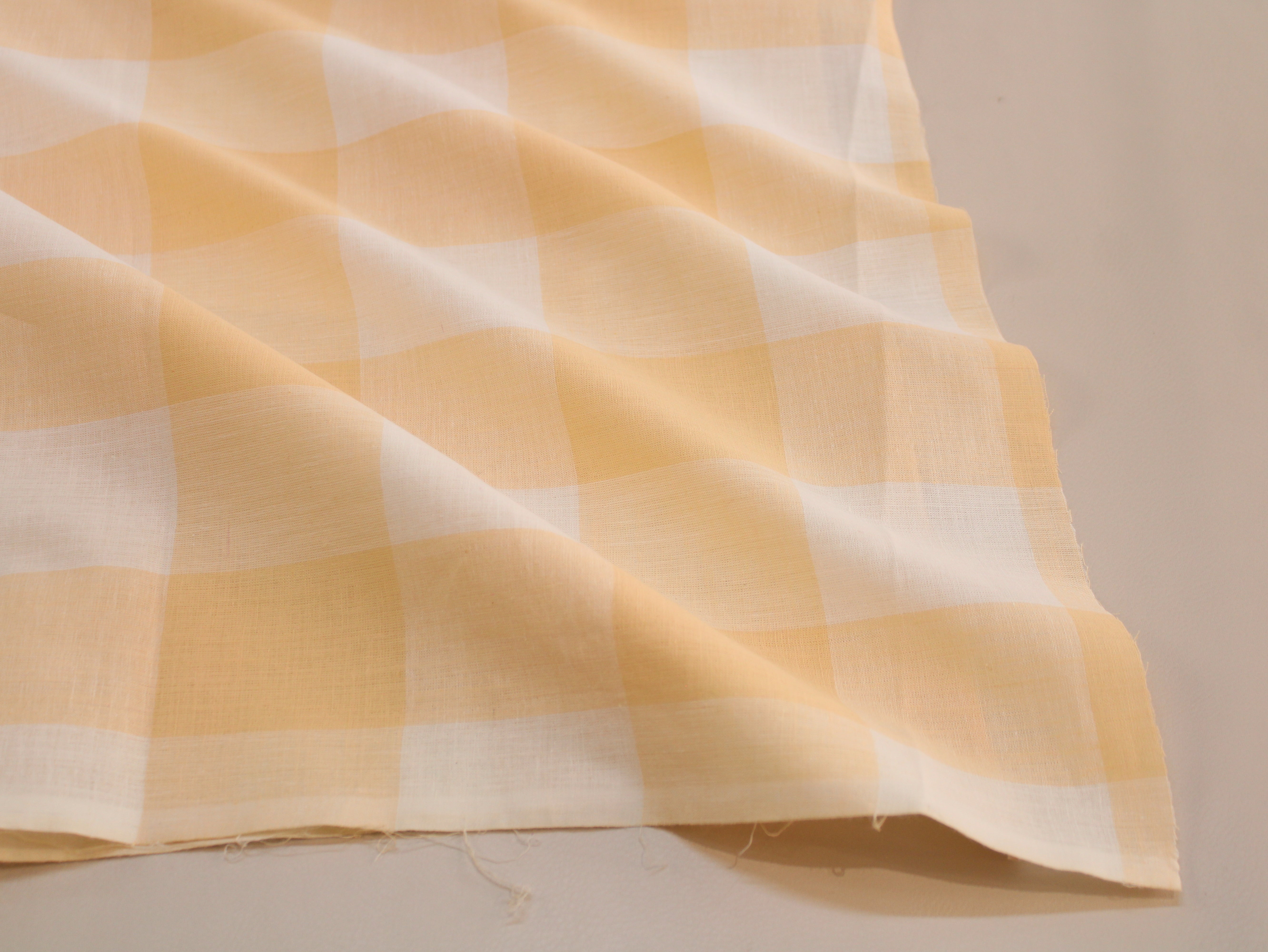 Cotton Yarn-Dyed Handloom Gingham Check Fabric | Yellow White | 44 Inch | Washed | 80 GSM