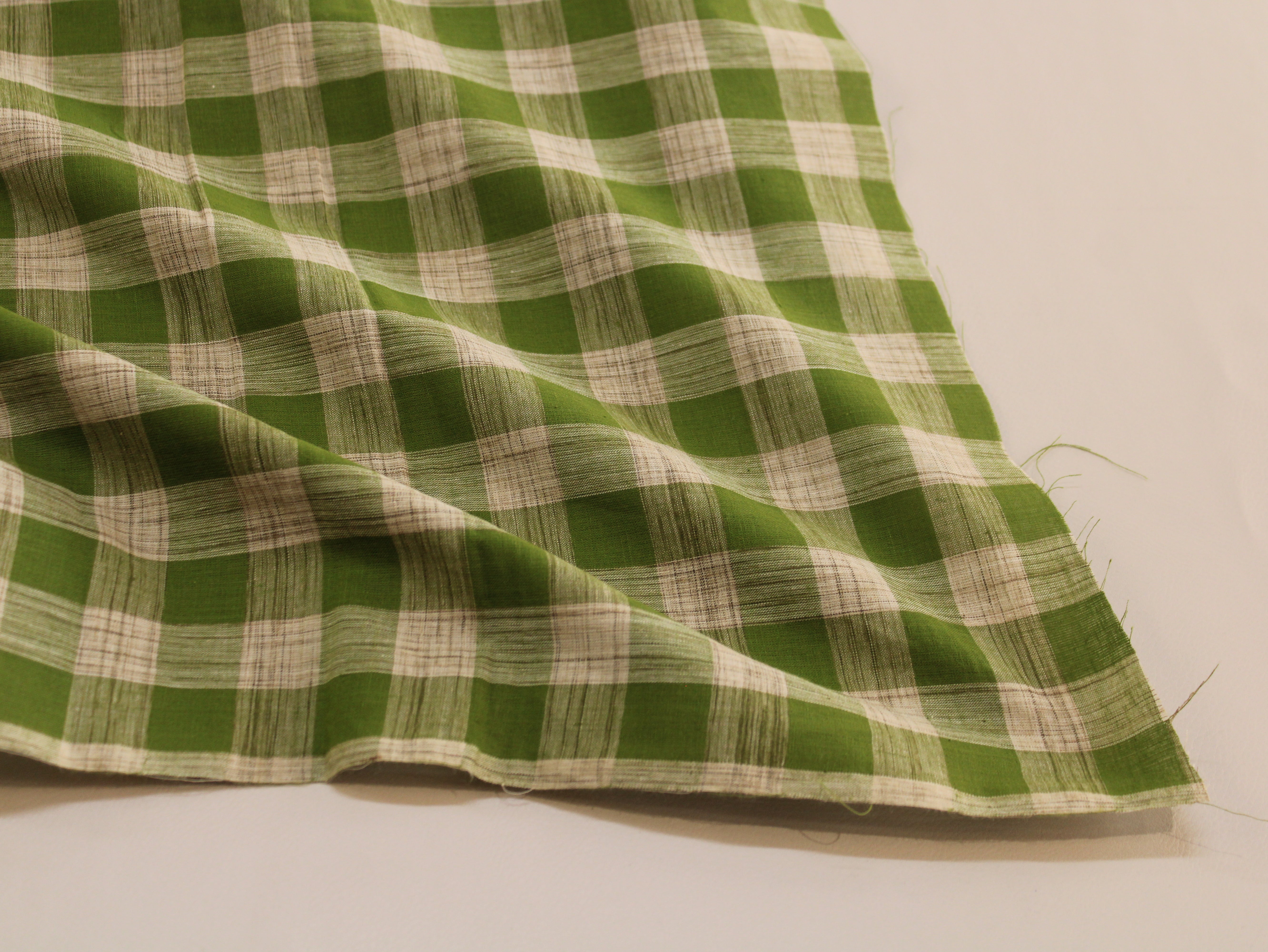 Pure Cotton Yarn-Dyed Handloom Gingham Check Fabric | Green Brown | 44 Inch | Washed | 100 GSM