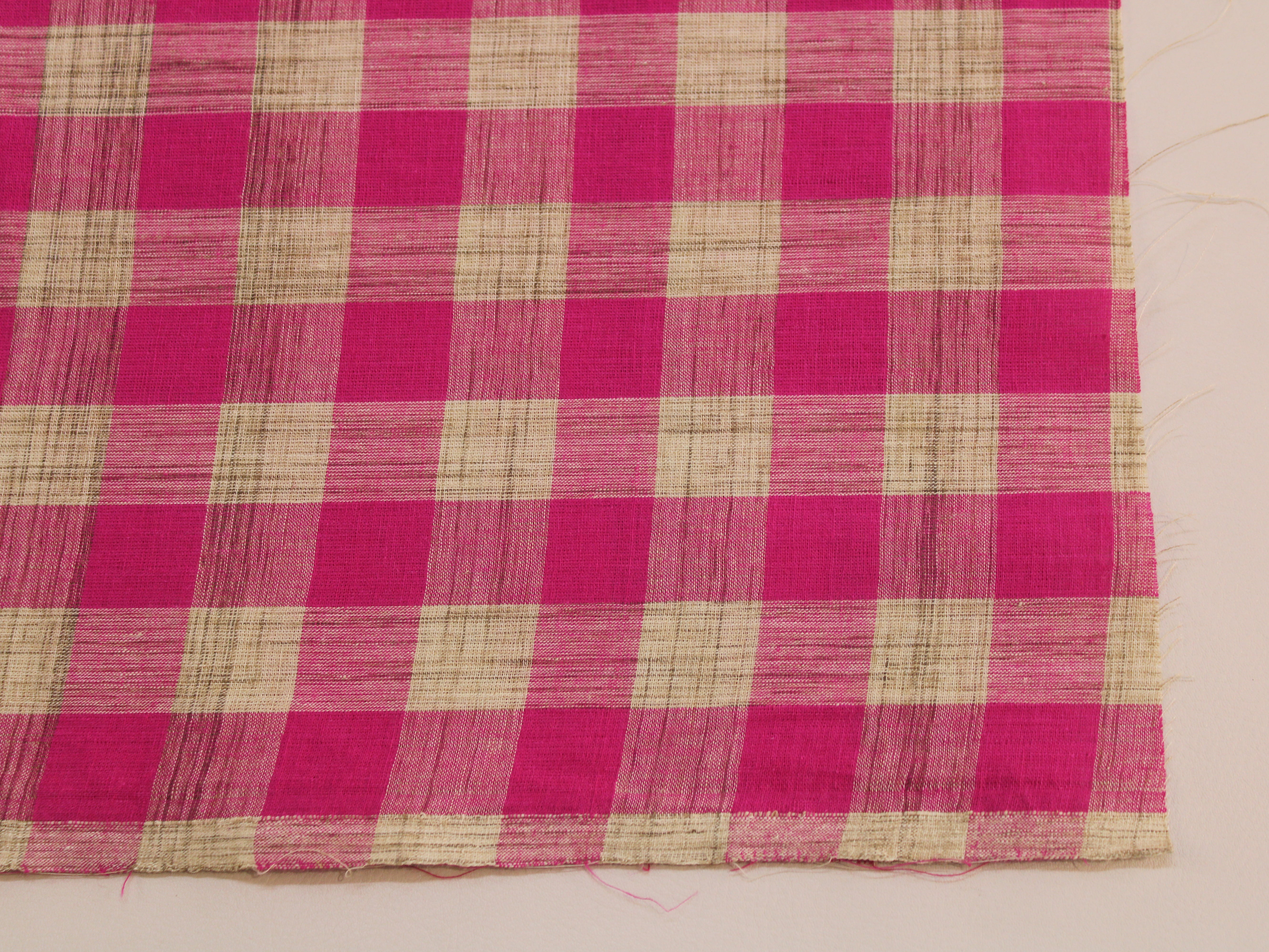 Pure Cotton Yarn-Dyed Handloom Gingham Check Fabric | Pink Brown | 44 Inch | Washed | 100 GSM