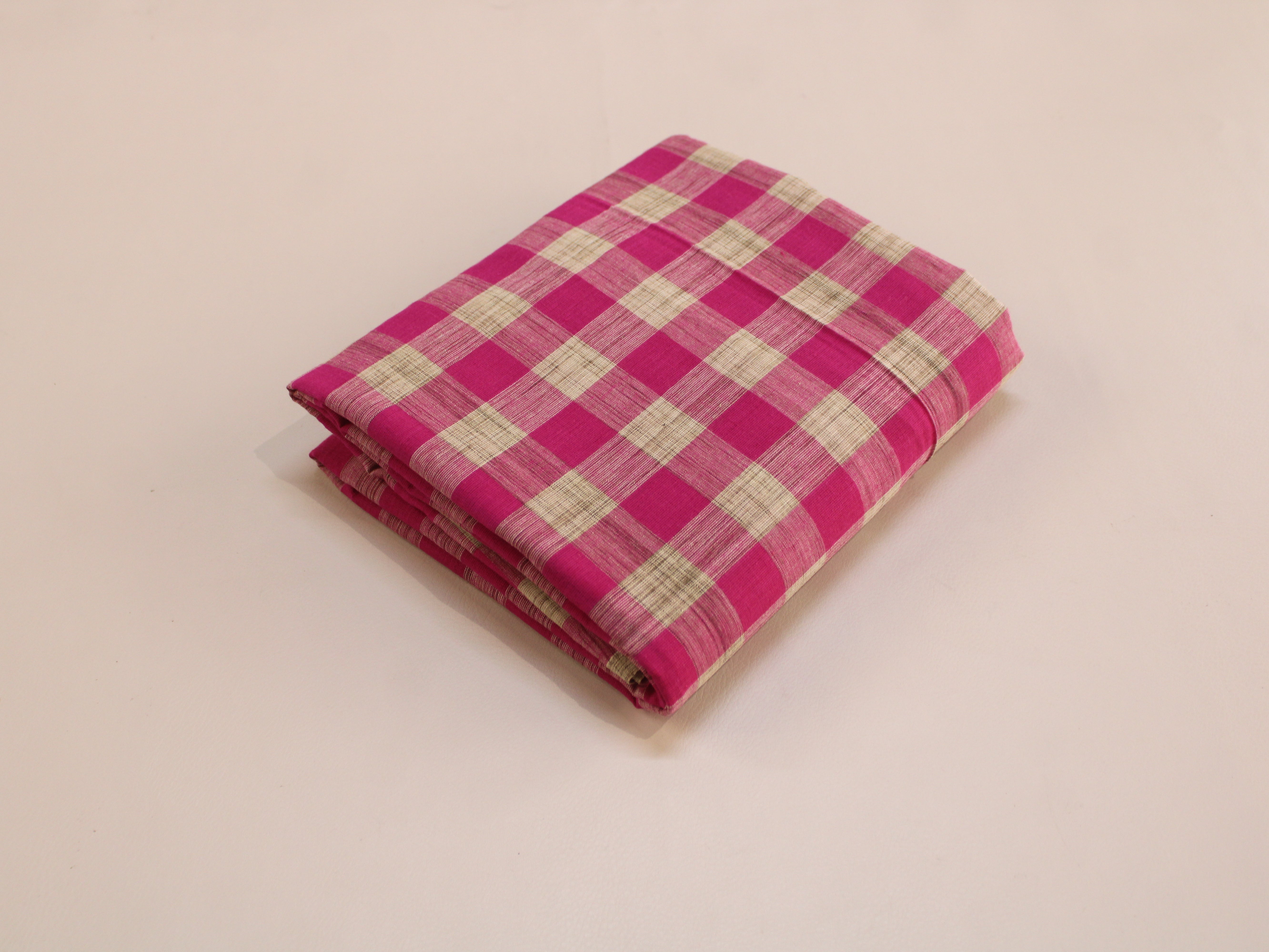 Pure Cotton Yarn-Dyed Handloom Gingham Check Fabric | Pink Brown | 44 Inch | Washed | 100 GSM