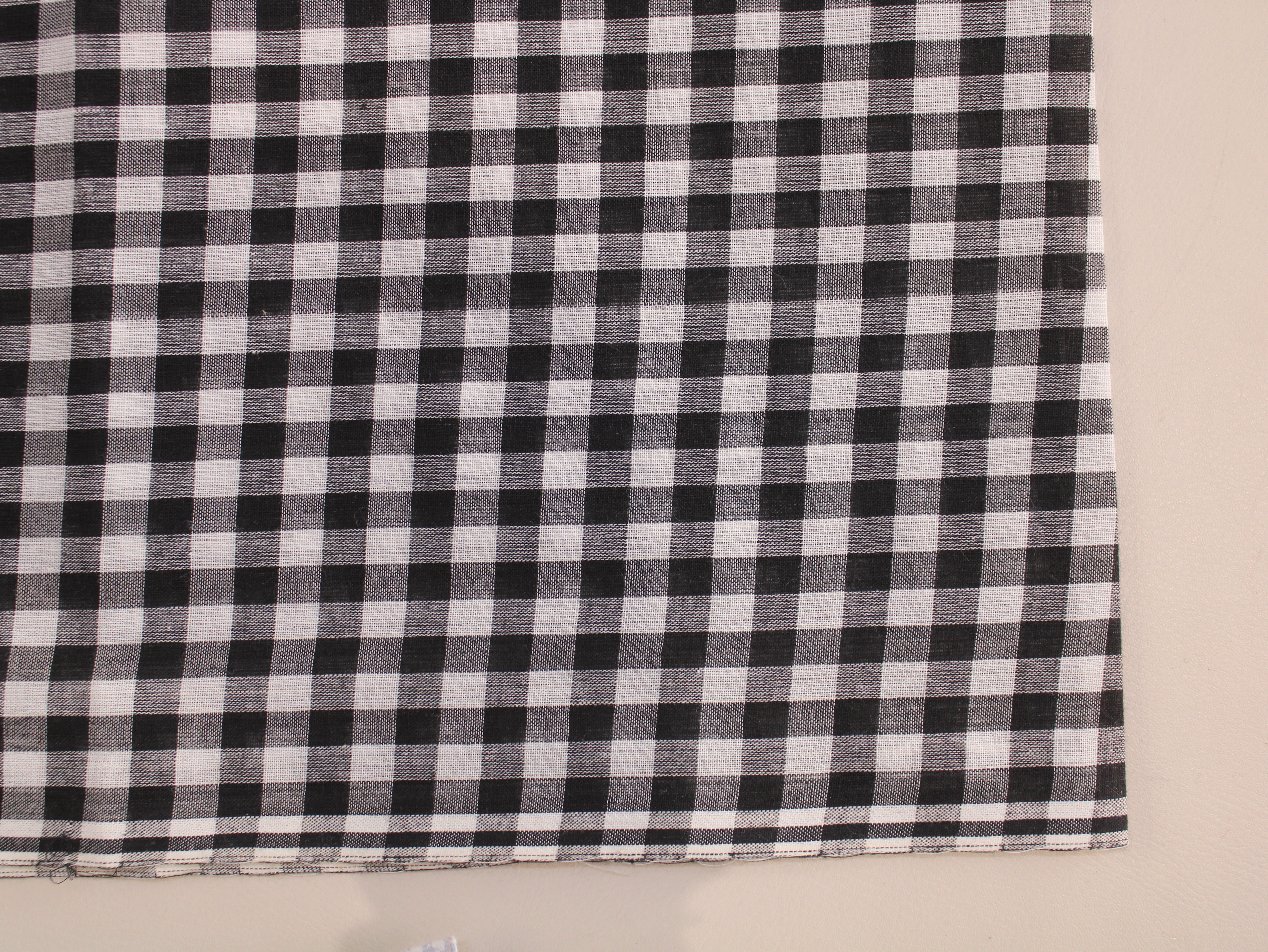 Pure Cotton Handloom Gingham Check Fabric | Black White | 44 Inch | Non-Washed | 100 GSM