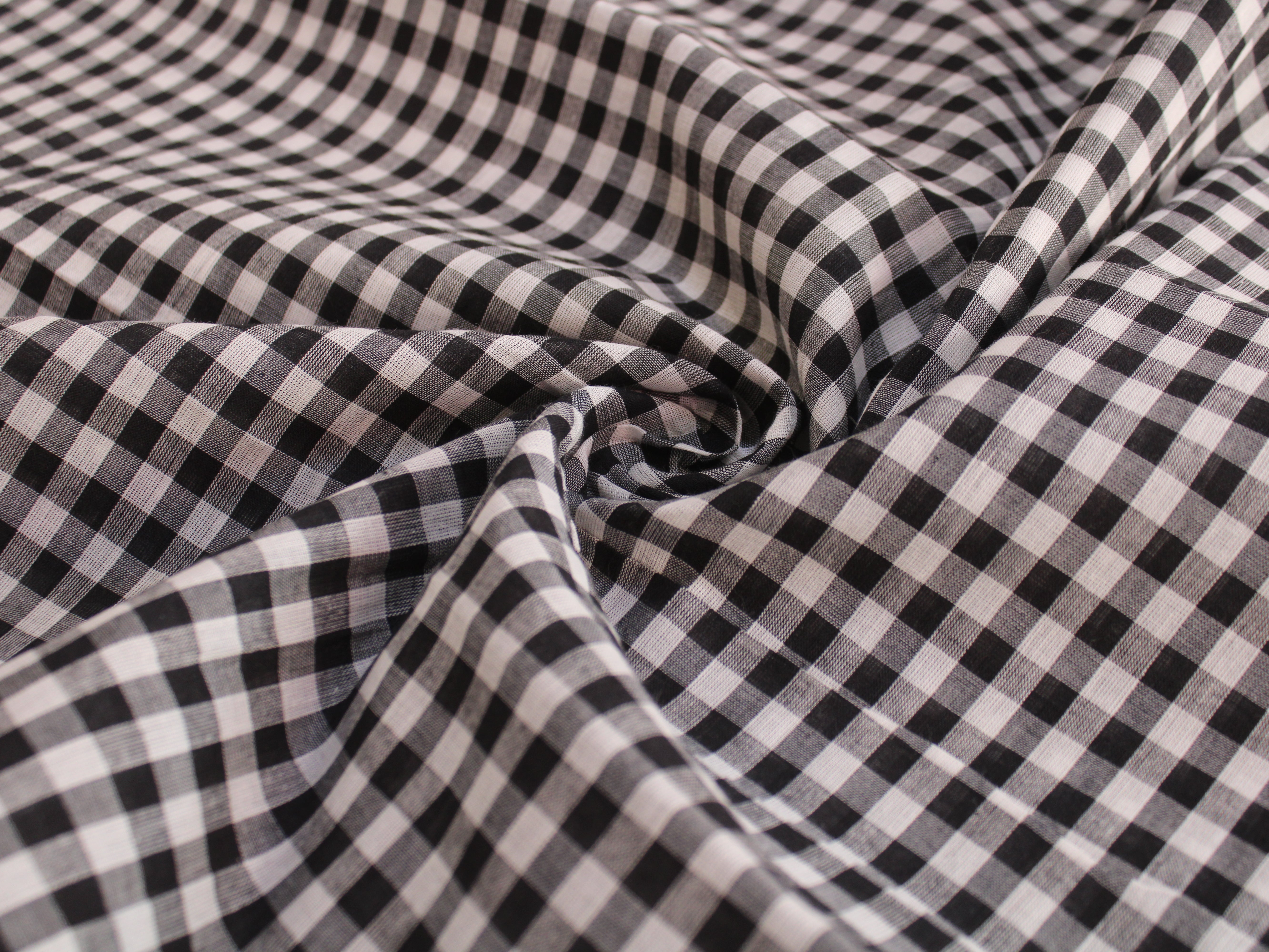 Pure Cotton Handloom Gingham Check Fabric | Black White | 44 Inch | Non-Washed | 100 GSM