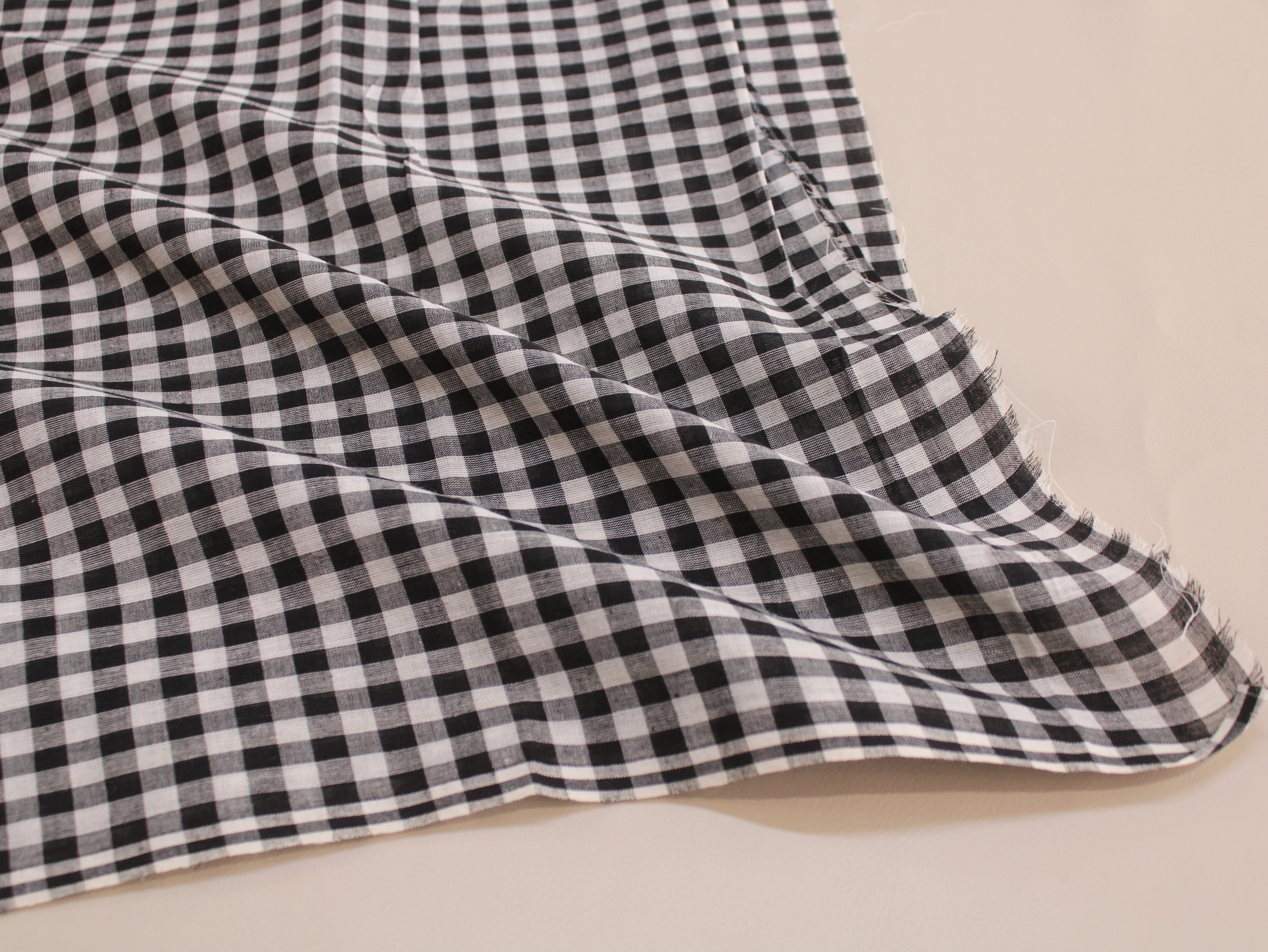 Pure Cotton Handloom Gingham Check Fabric | Black White | 44 Inch | Non-Washed | 100 GSM