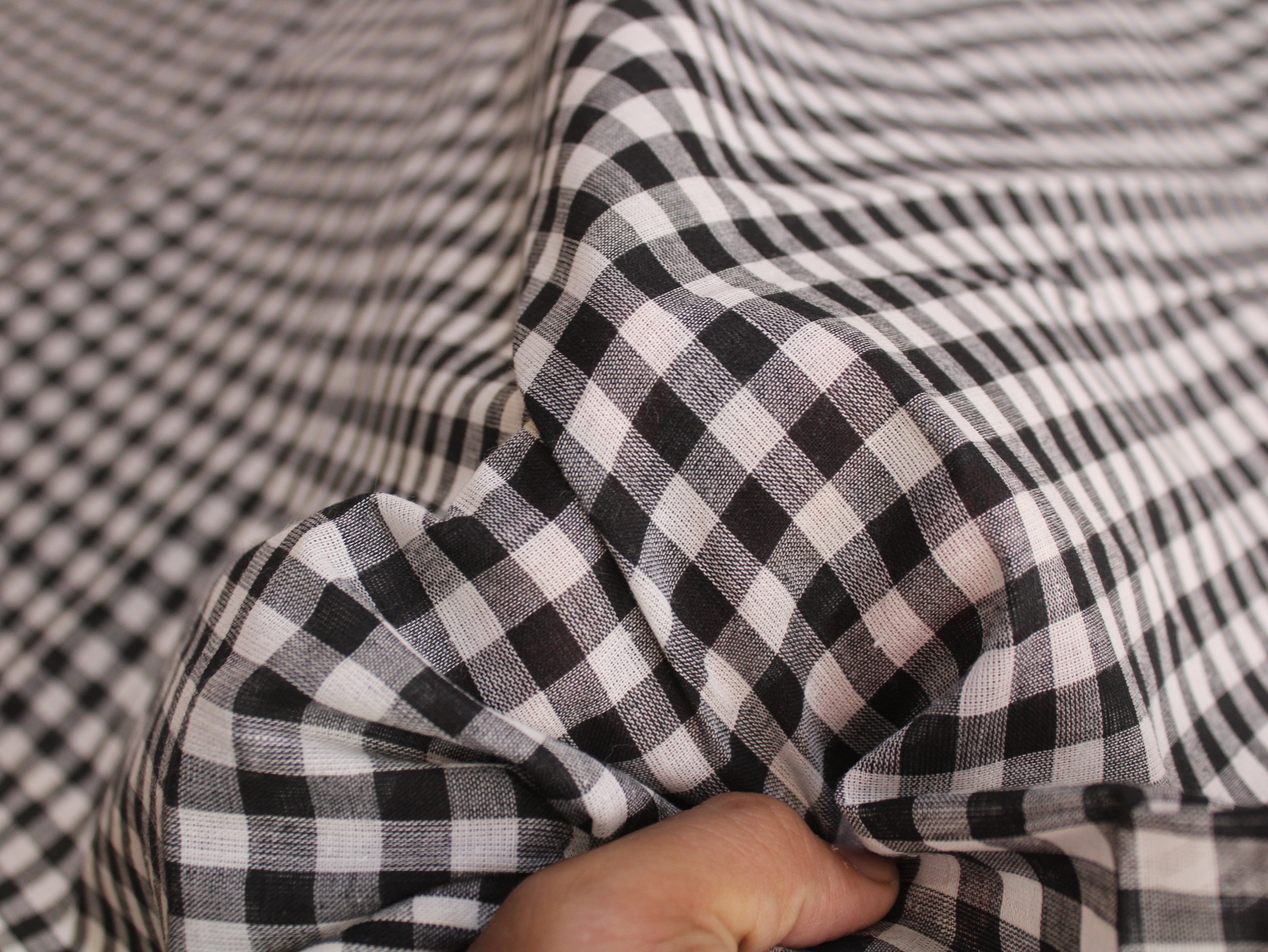 Pure Cotton Handloom Gingham Check Fabric | Black White | 44 Inch | Non-Washed | 100 GSM