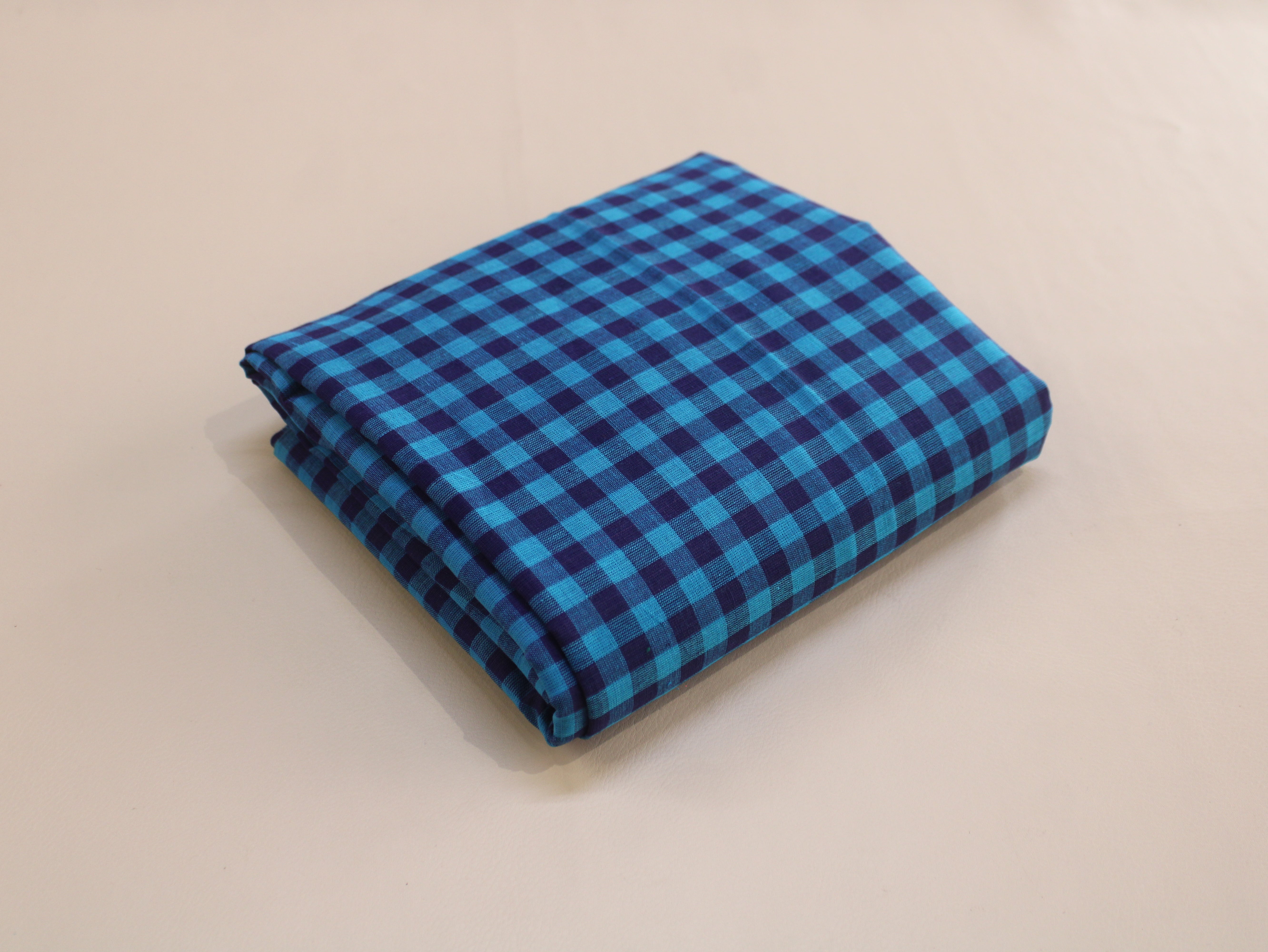 Pure Cotton Handloom Gingham Check Fabric | Aqua Blue Navy | 44 Inch | Non-Washed | 100 GSM