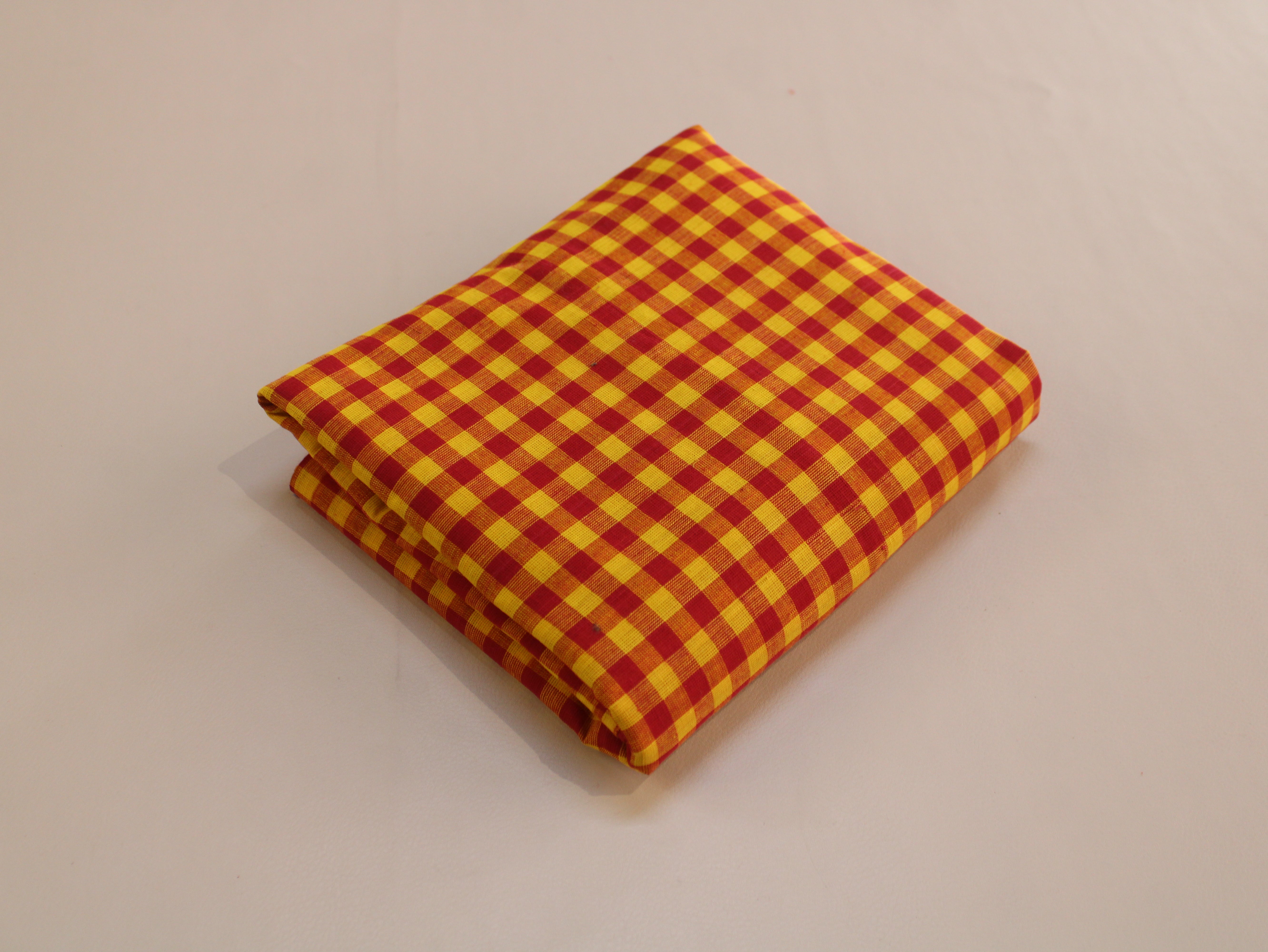 Pure Cotton Handloom Gingham Check Fabric | Red Yellow | 44 Inch | Non-Washed | 100 GSM