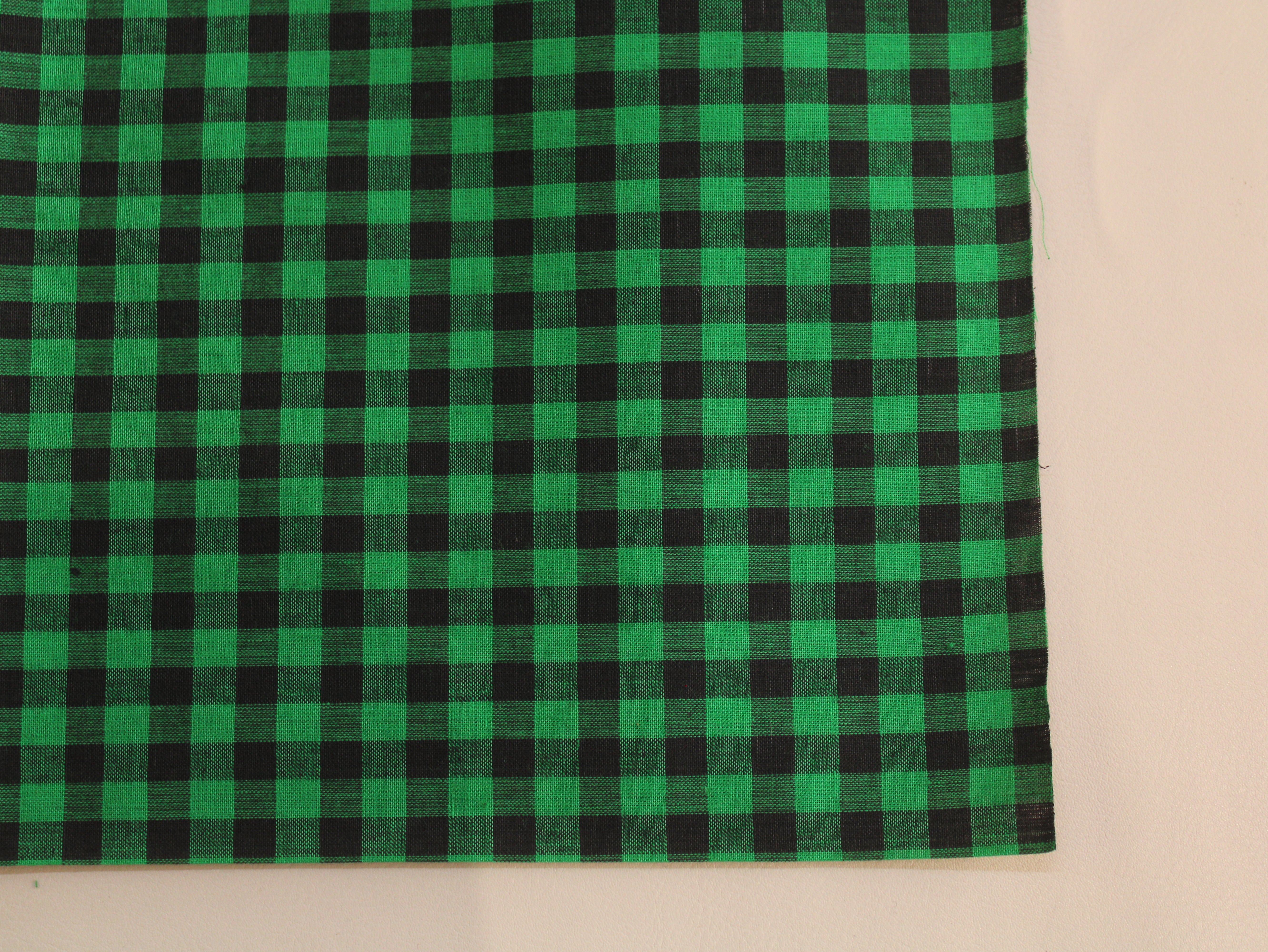 Pure Cotton Handloom Gingham Check Fabric | Green Black | 44 Inch | Non-Washed | 100 GSM