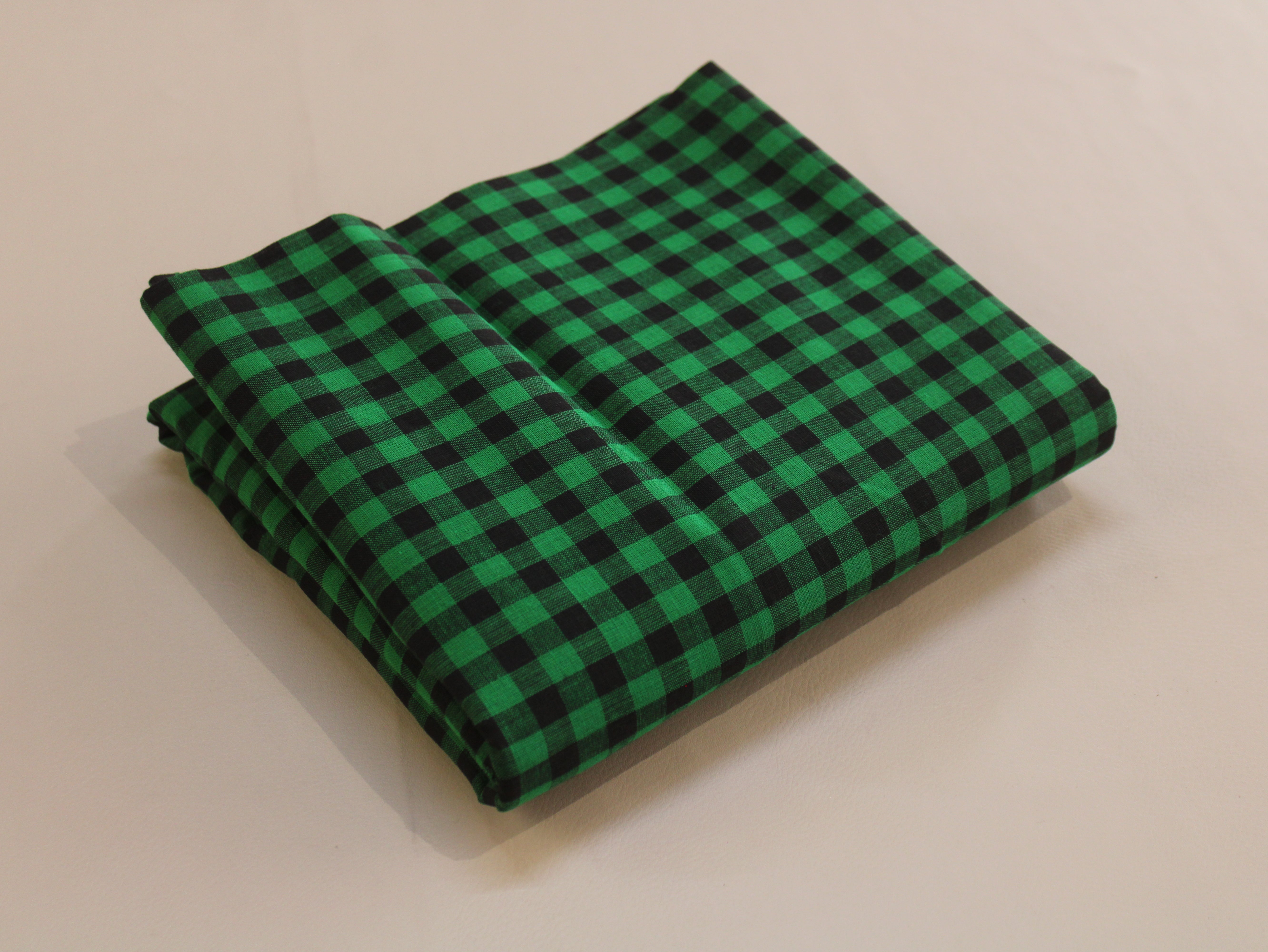 Pure Cotton Handloom Gingham Check Fabric | Green Black | 44 Inch | Non-Washed | 100 GSM
