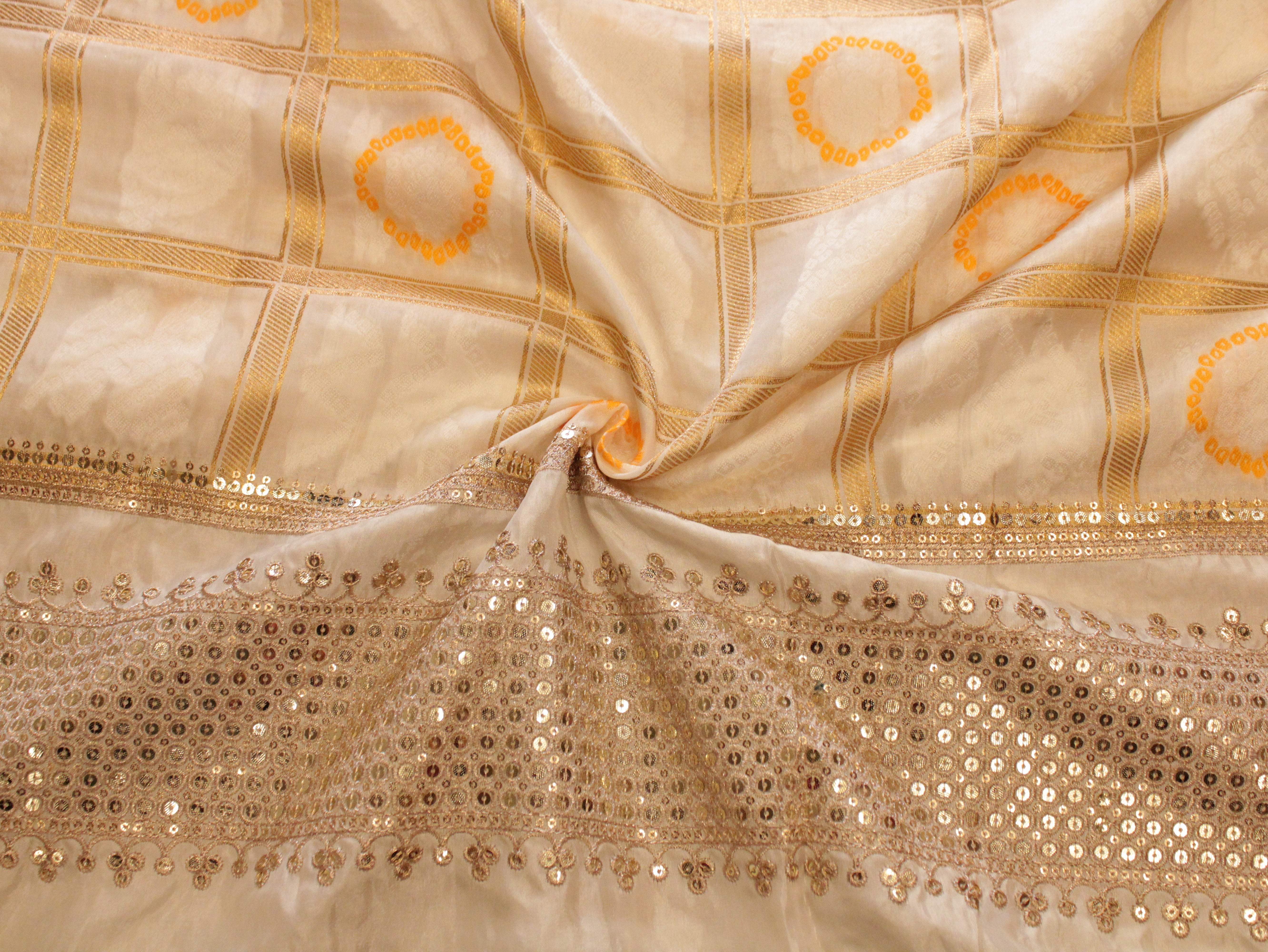 Dyeable Panel Work Dola silk Fabric - Gharchola Pattern - M'Foks