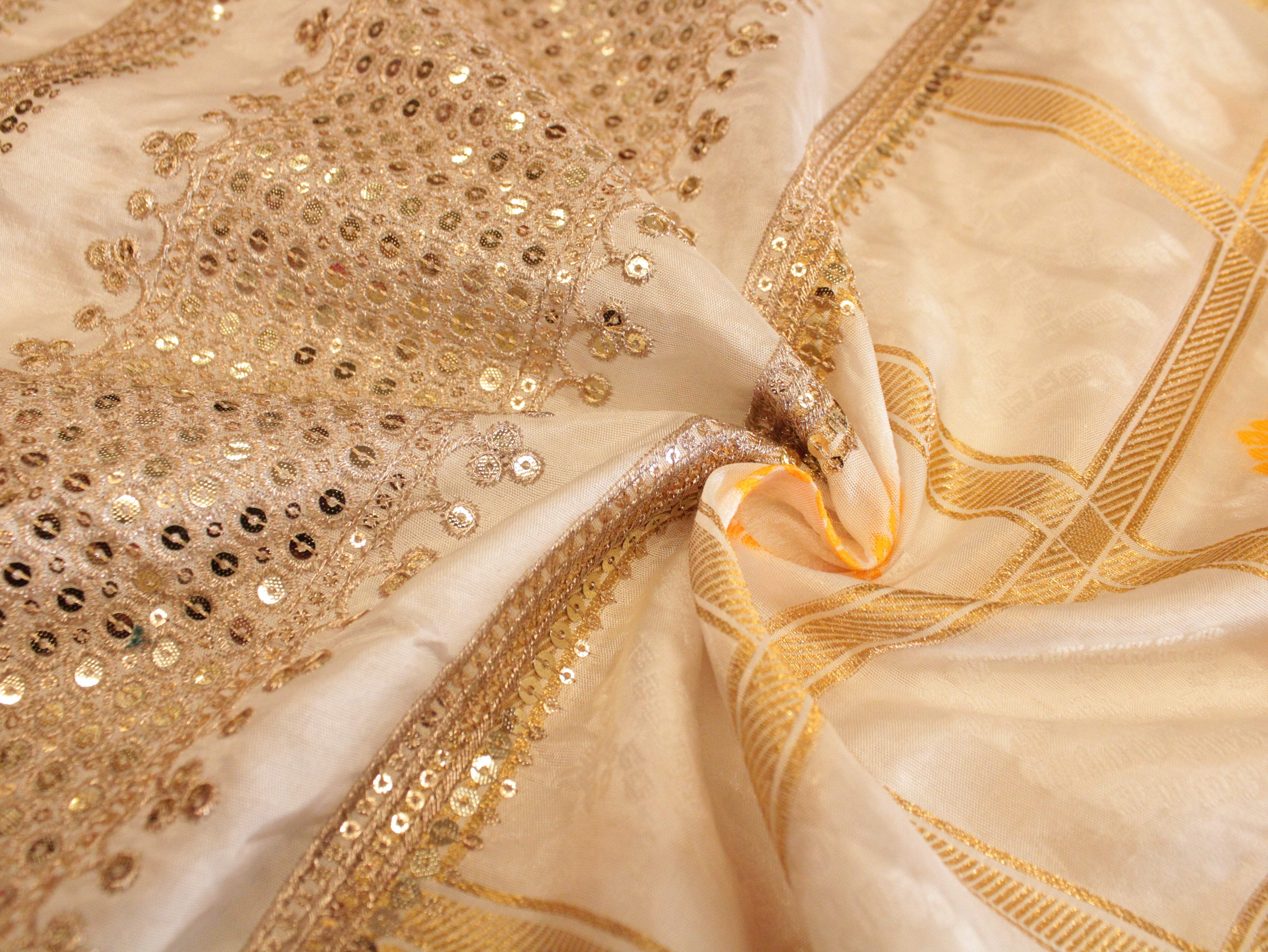 Dyeable Panel Work Dola silk Fabric - Gharchola Pattern - M'Foks