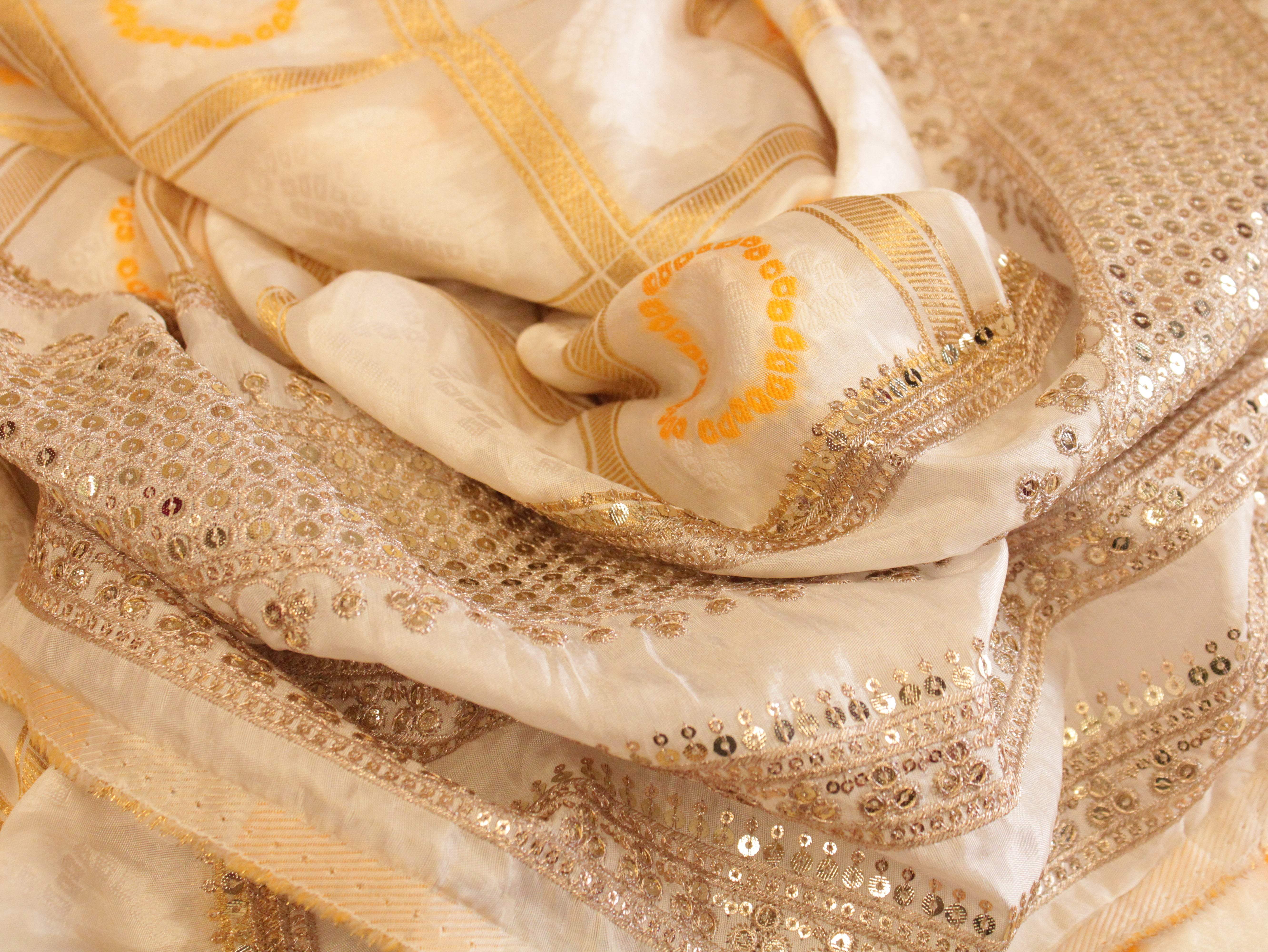 Dyeable Panel Work Dola silk Fabric - Gharchola Pattern - M'Foks