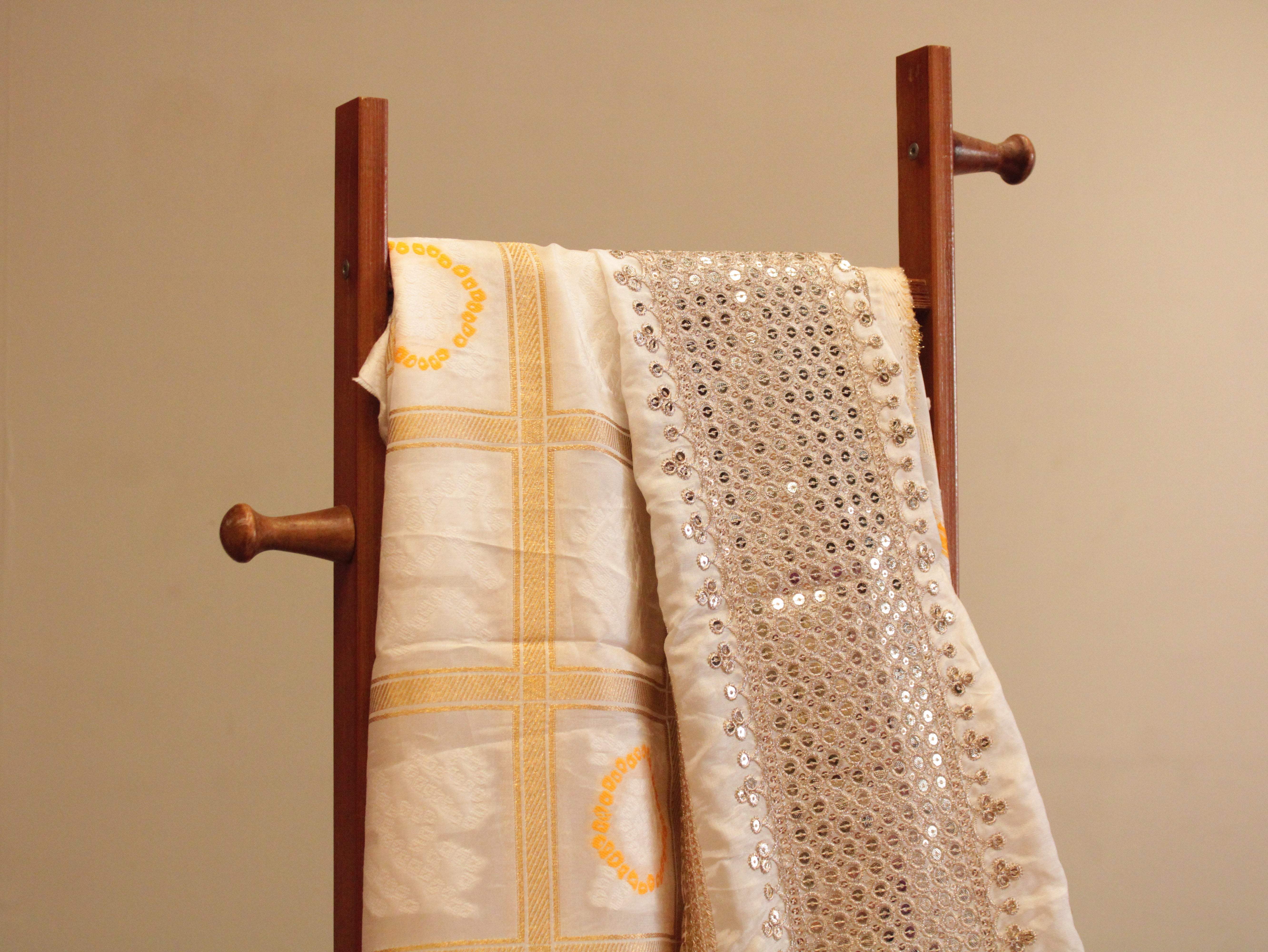 Dyeable Panel Work Dola silk Fabric - Gharchola Pattern - M'Foks