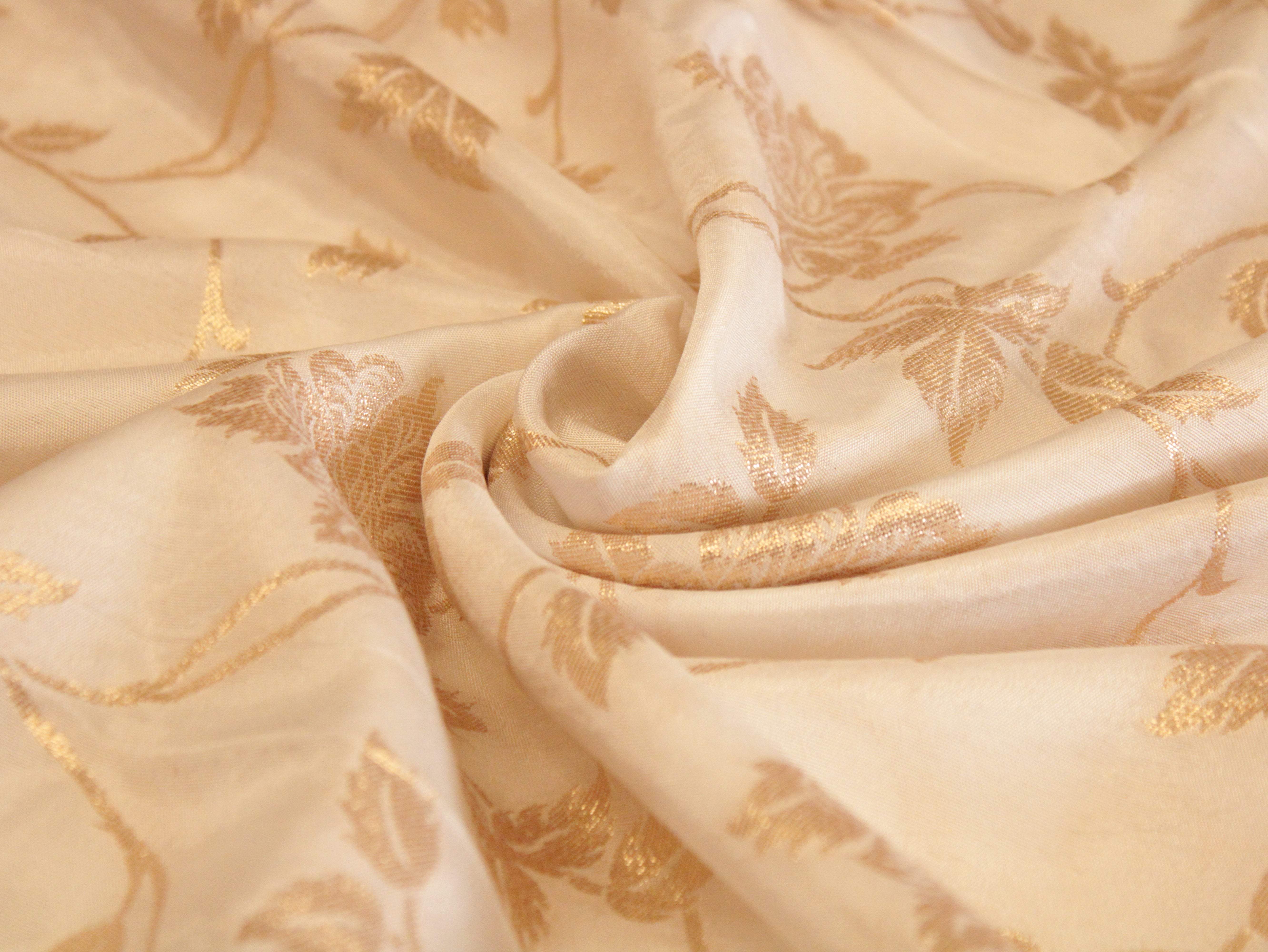 Floral Zari Woven Dola Silk by M'Foks - White Dyeable - M'Foks