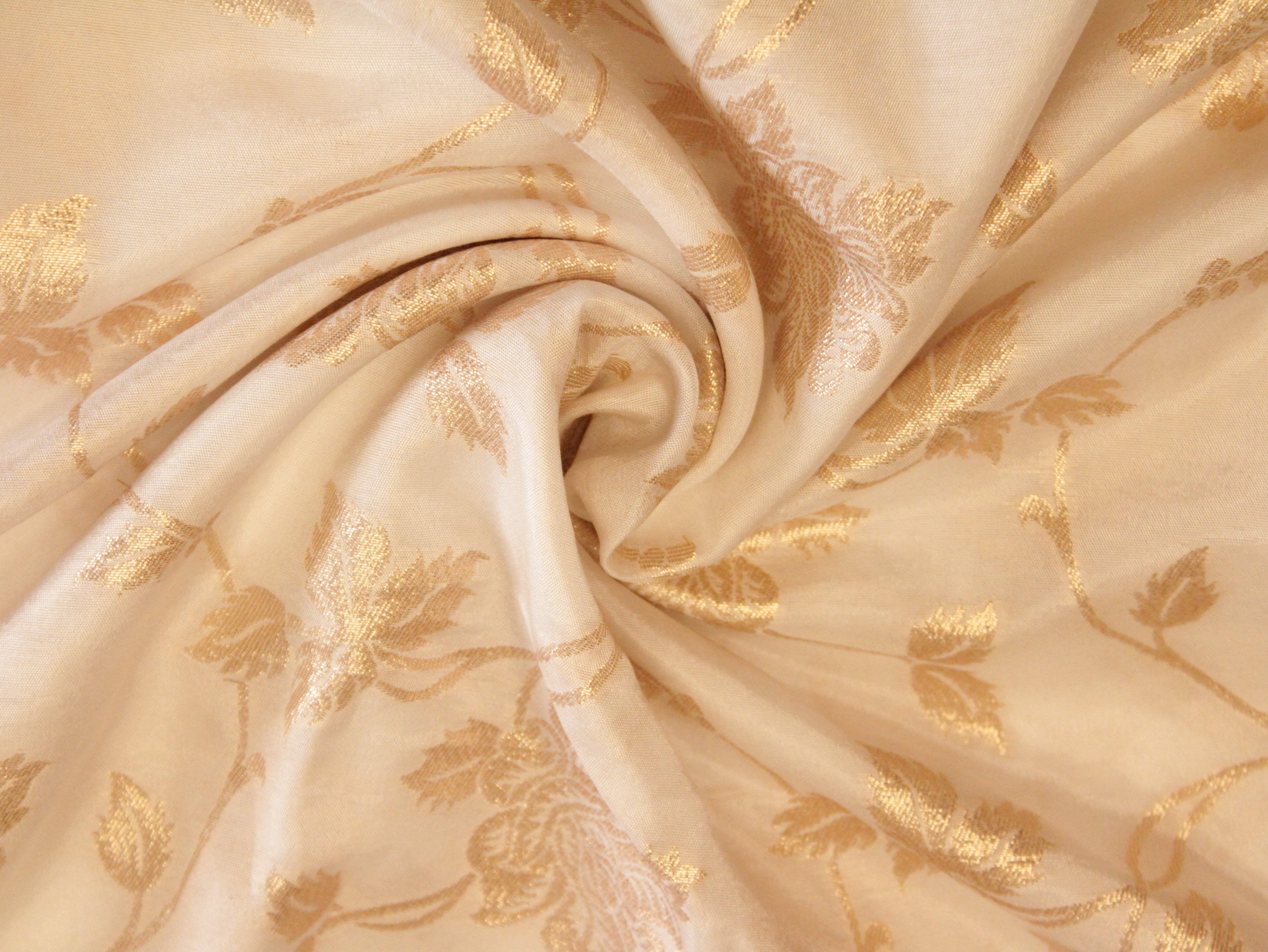 Floral Zari Woven Dola Silk by M'Foks - White Dyeable - M'Foks