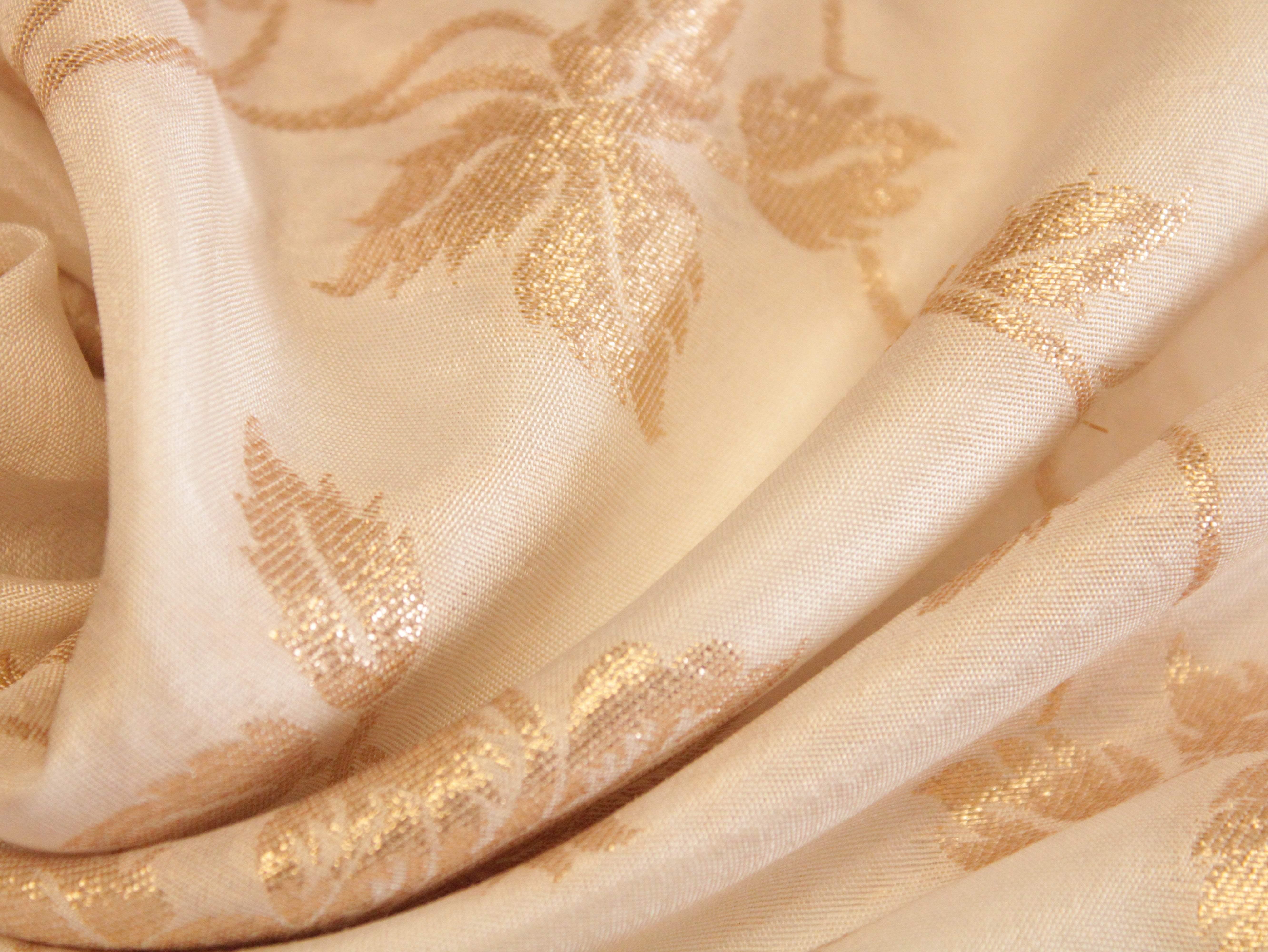 Floral Zari Woven Dola Silk by M'Foks - White Dyeable - M'Foks