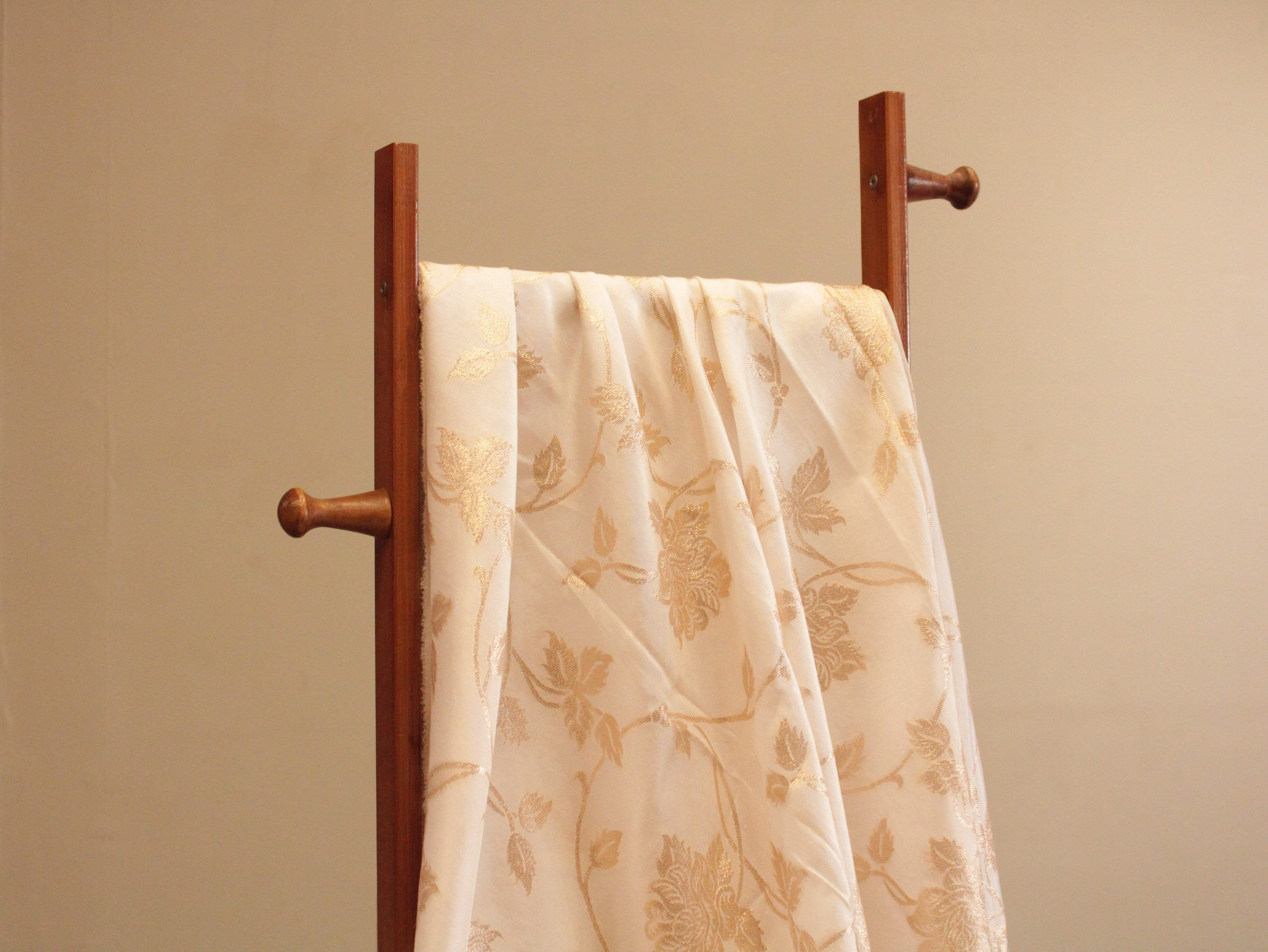 Floral Zari Woven Dola Silk by M'Foks - White Dyeable - M'Foks