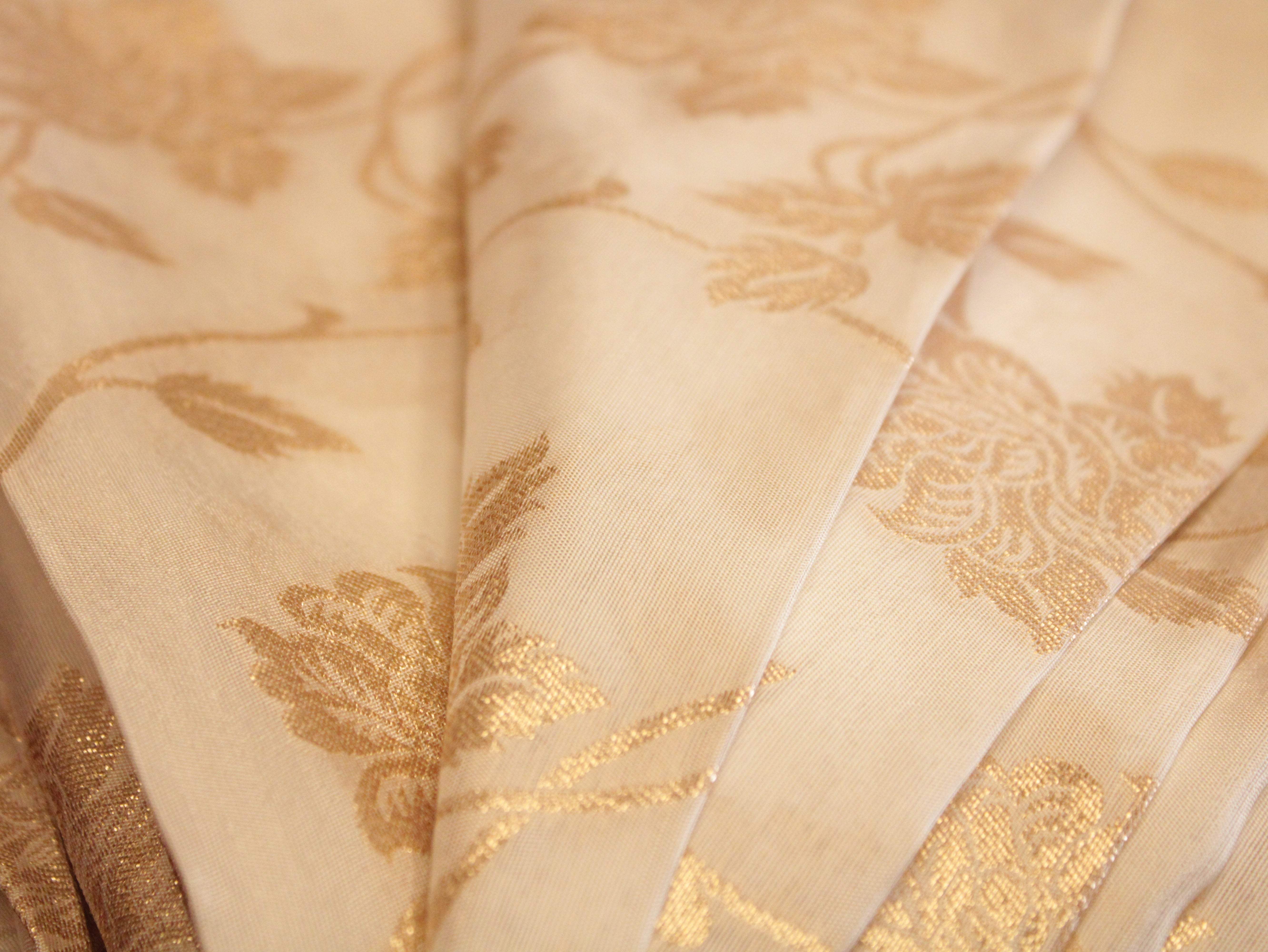 Floral Zari Woven Dola Silk by M'Foks - White Dyeable - M'Foks