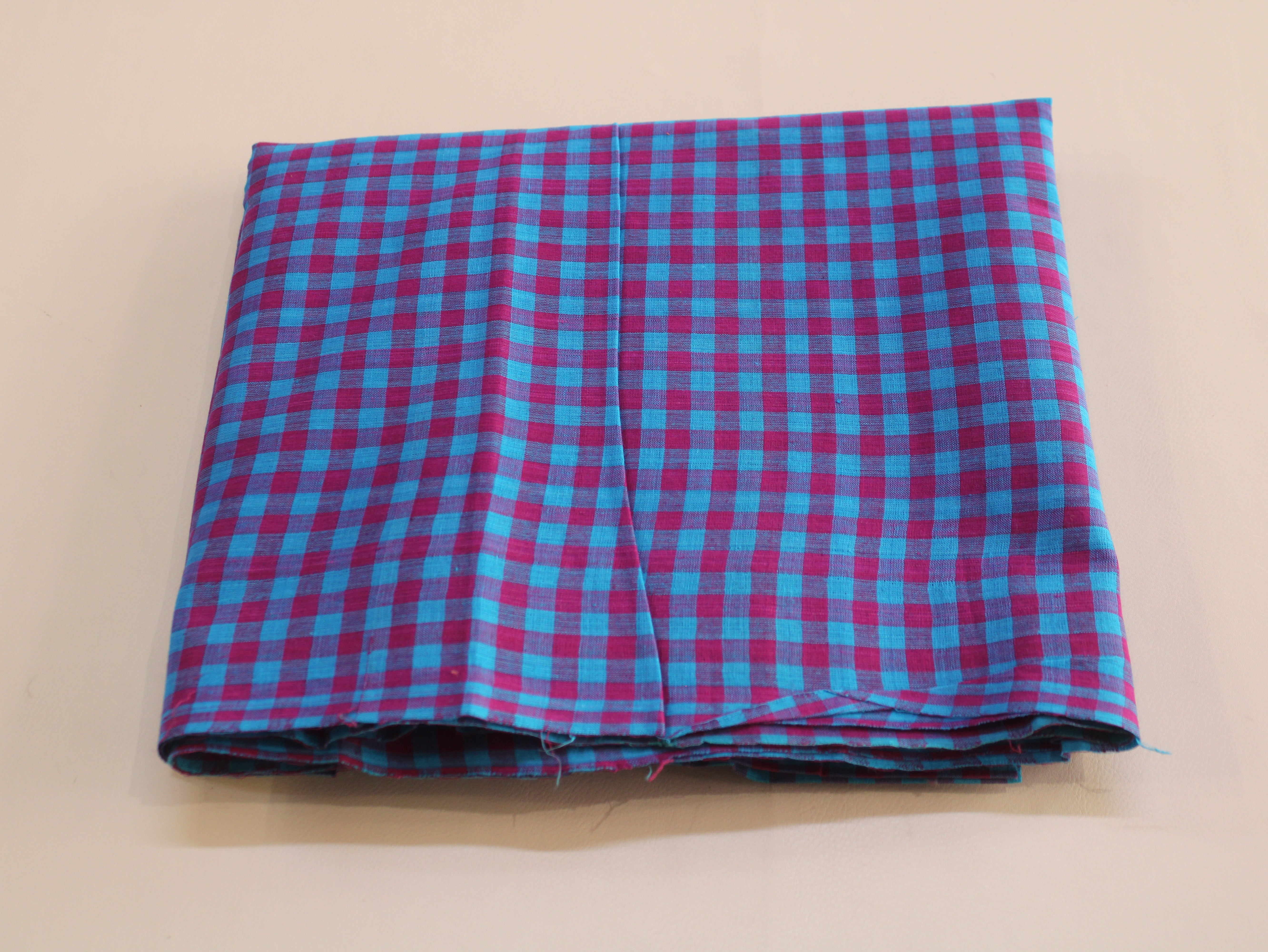 Pure Cotton Handloom Gingham Check Fabric | Pink Blue Purple | 44 Inch | Non-Washed | 100 GSM