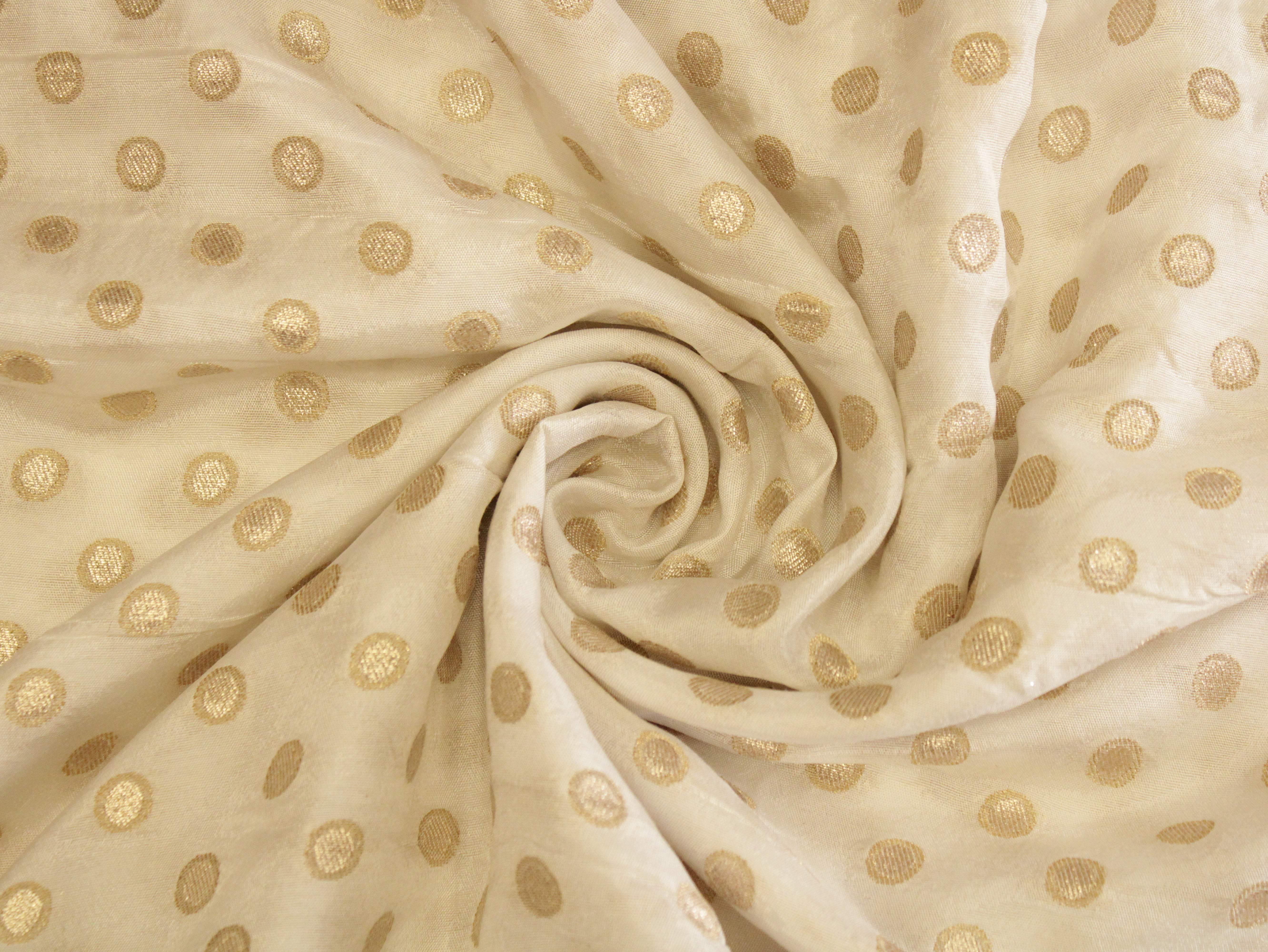 Polka Dots Zari Woven Dola Silk by M'Foks - White Dyeable - M'Foks