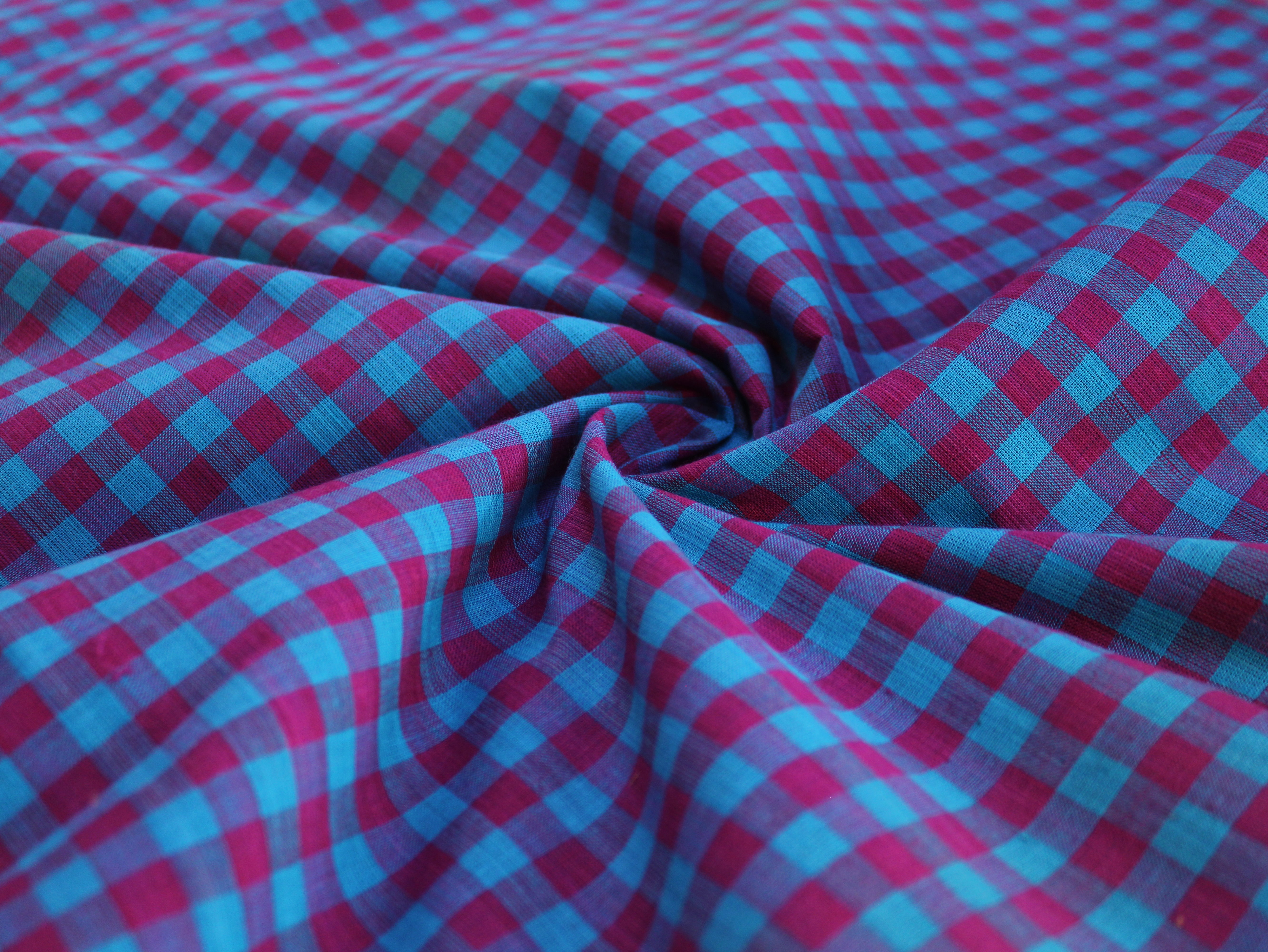 Pure Cotton Handloom Gingham Check Fabric | Pink Blue Purple | 44 Inch | Non-Washed | 100 GSM
