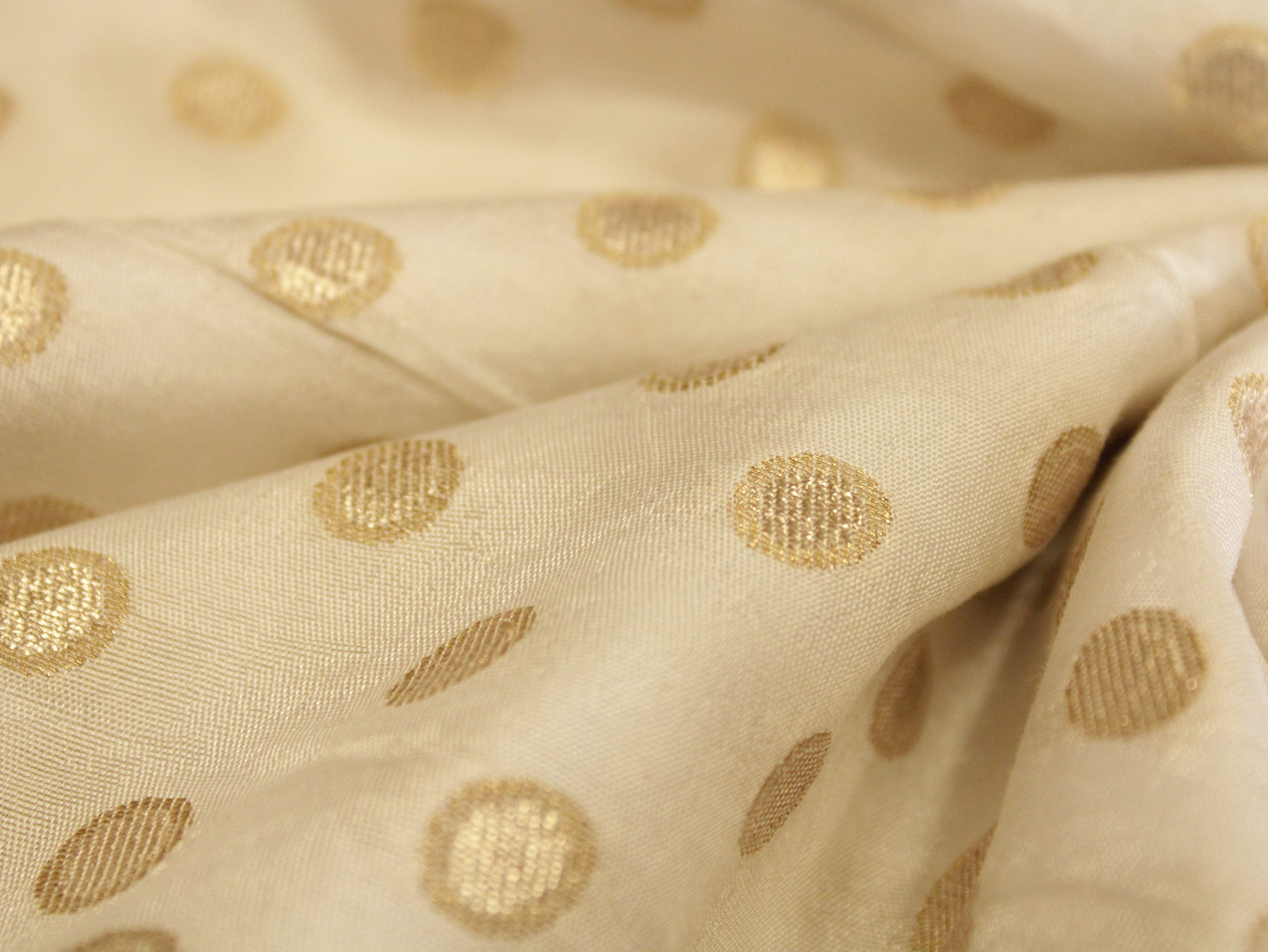 Polka Dots Zari Woven Dola Silk by M'Foks - White Dyeable - M'Foks