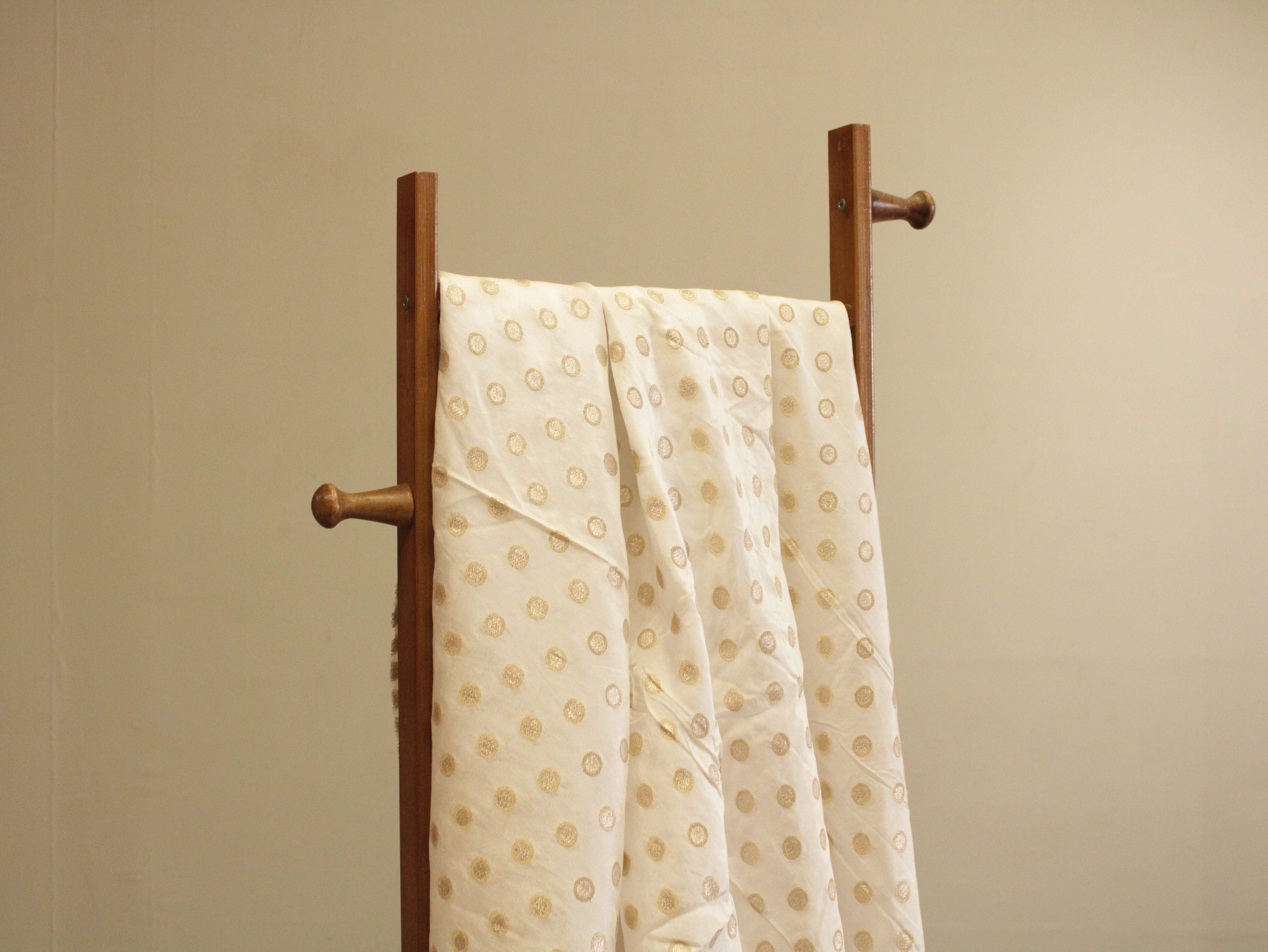 Polka Dots Zari Woven Dola Silk by M'Foks - White Dyeable - M'Foks
