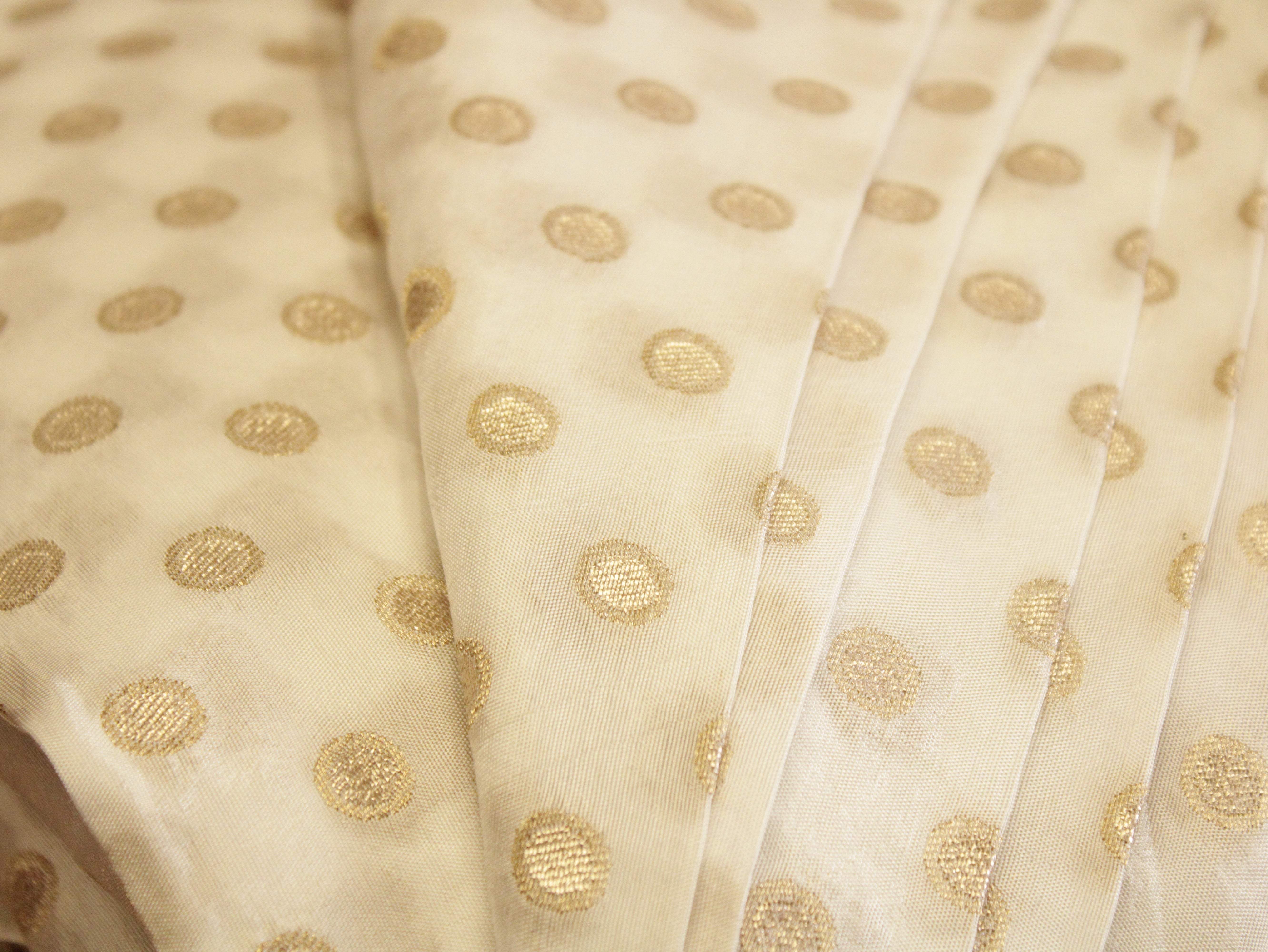 Polka Dots Zari Woven Dola Silk by M'Foks - White Dyeable - M'Foks