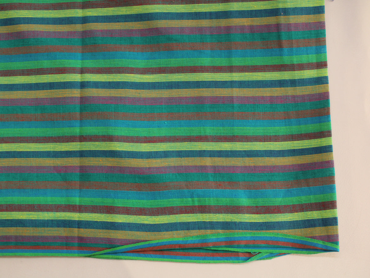 Pure Cotton Yarn-Dyed Handloom Multicolour Stripe Fabric | Green Blue Yellow | 44 Inch | Non-Washed | 80 GSM
