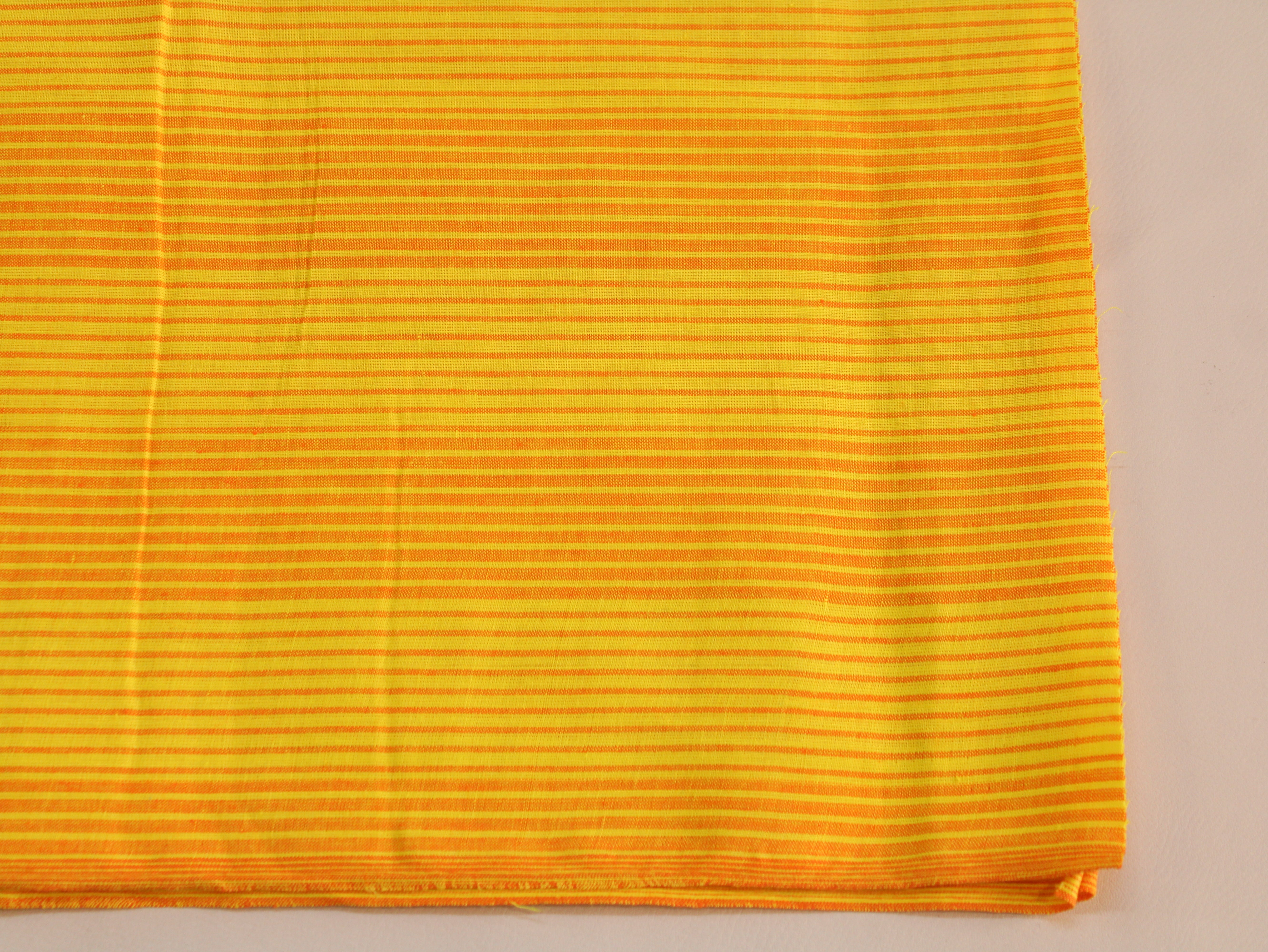 Pure Cotton Yarn-Dyed Handloom Stripe Fabric | Yellow Orange | 44 Inch | Non-Washed | 80 GSM