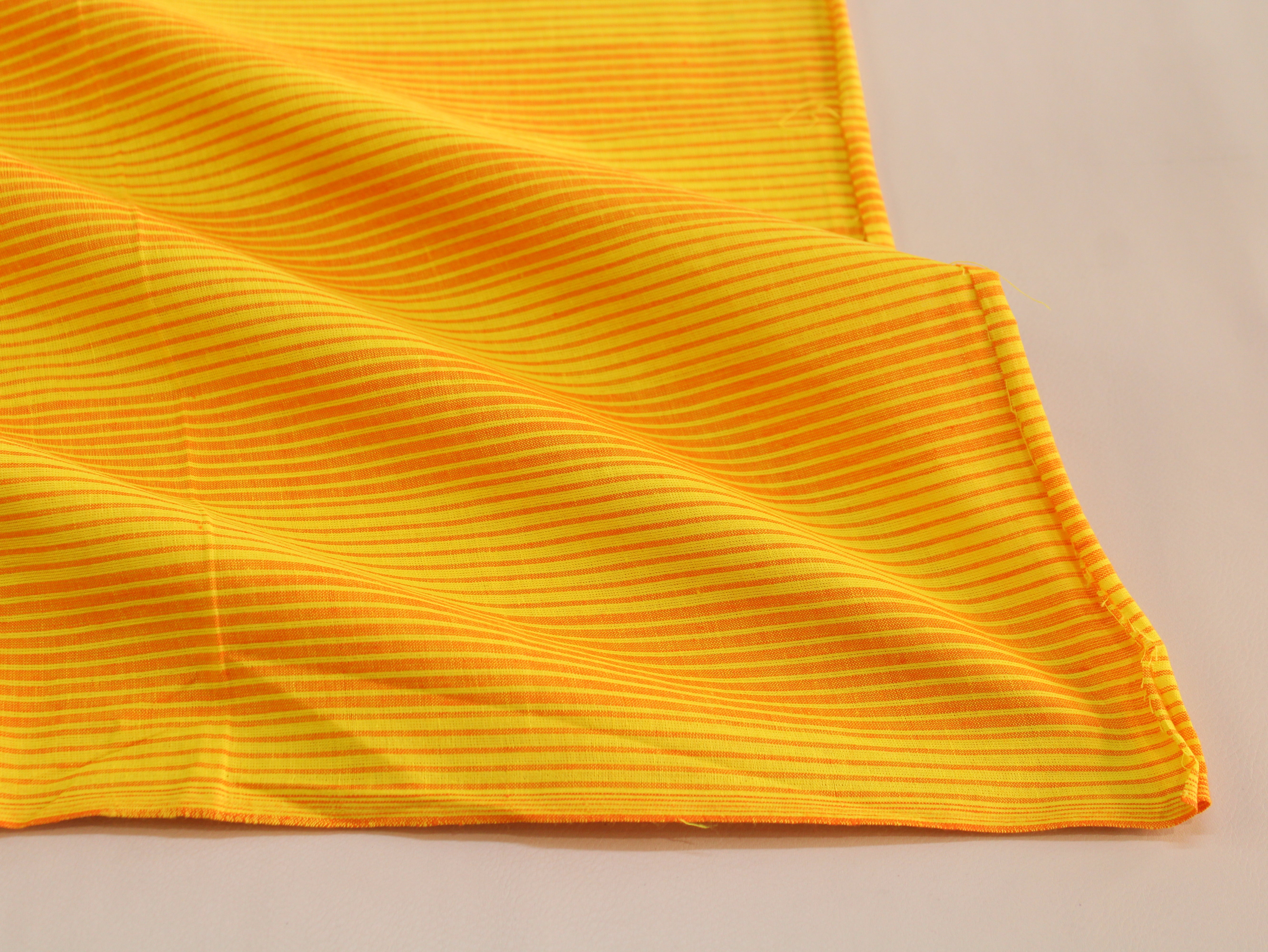 Pure Cotton Yarn-Dyed Handloom Stripe Fabric | Yellow Orange | 44 Inch | Non-Washed | 80 GSM