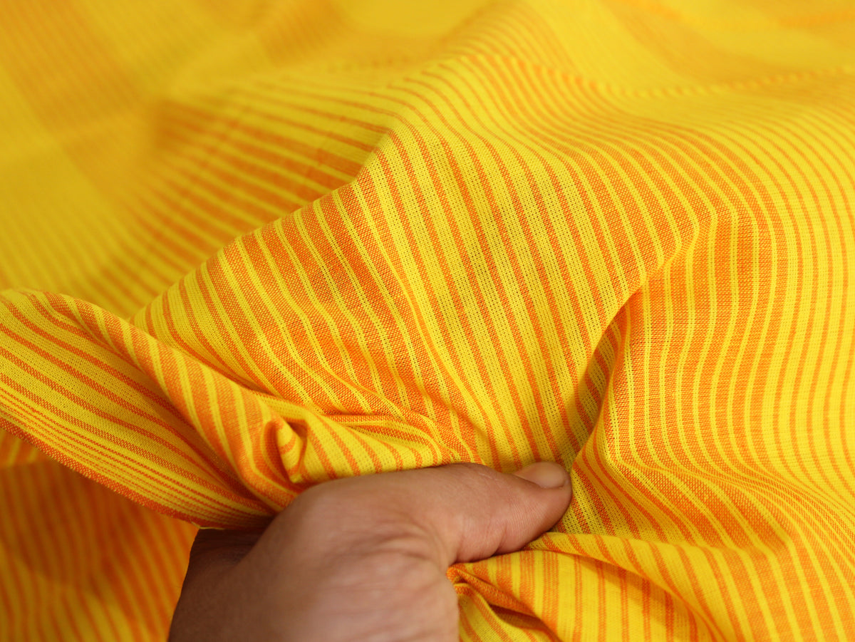 Pure Cotton Yarn-Dyed Handloom Stripe Fabric | Yellow Orange | 44 Inch | Non-Washed | 80 GSM