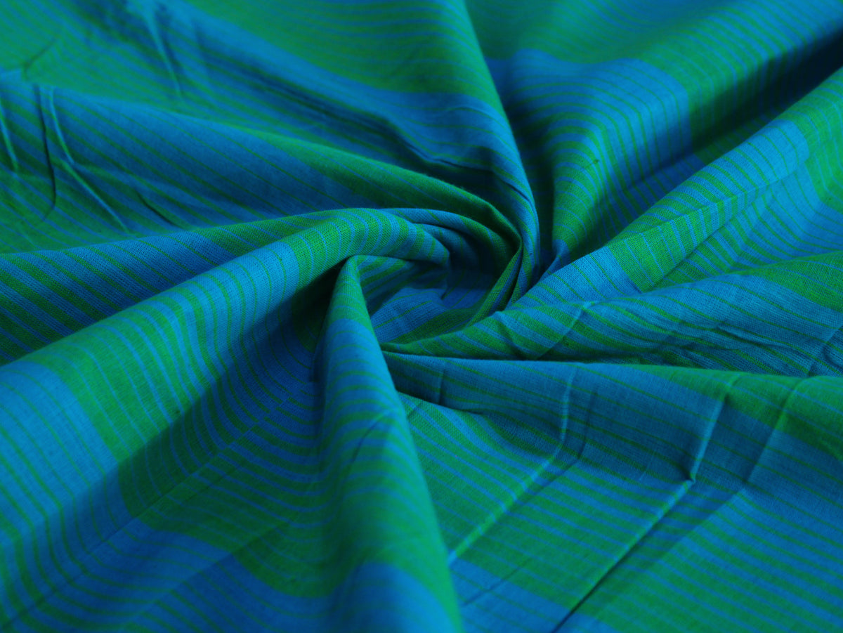 Pure Cotton Yarn-Dyed Handloom Stripe Fabric | Blue Green | 44 Inch | Non-Washed | 80 GSM